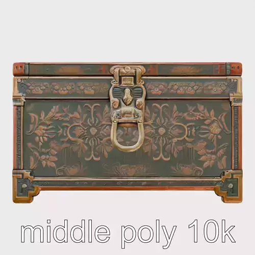 Oriental Treasure Chest with Delicate Floral Carvings and Bro... Low-poly 3D model
