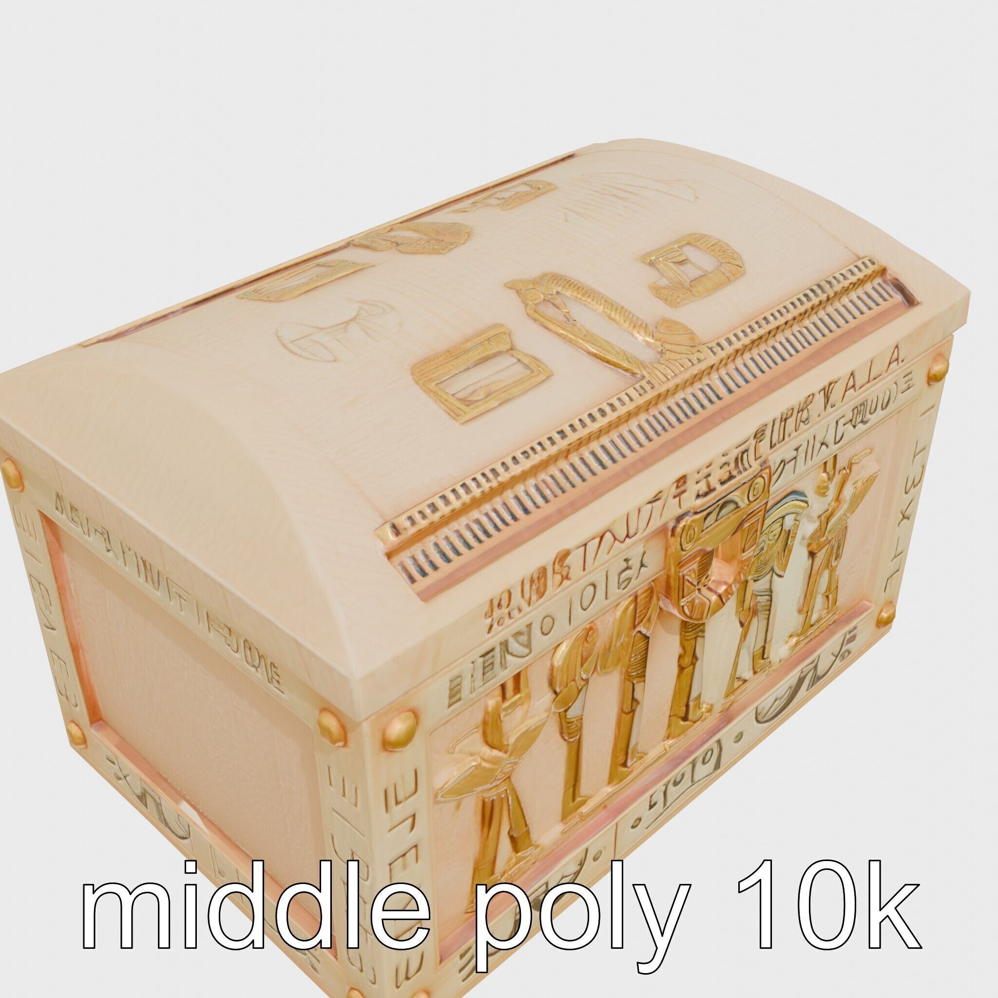 Ancient Egyptian Treasure Chest with Hieroglyphic Carvings Low-poly 3D model_15