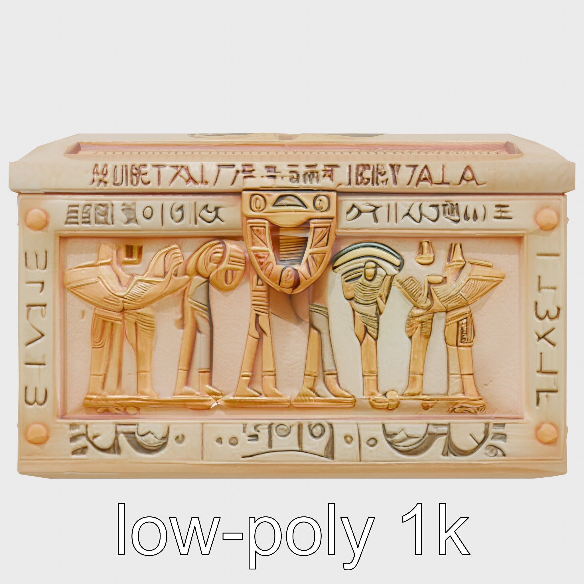 Ancient Egyptian Treasure Chest with Hieroglyphic Carvings Low-poly 3D model_32