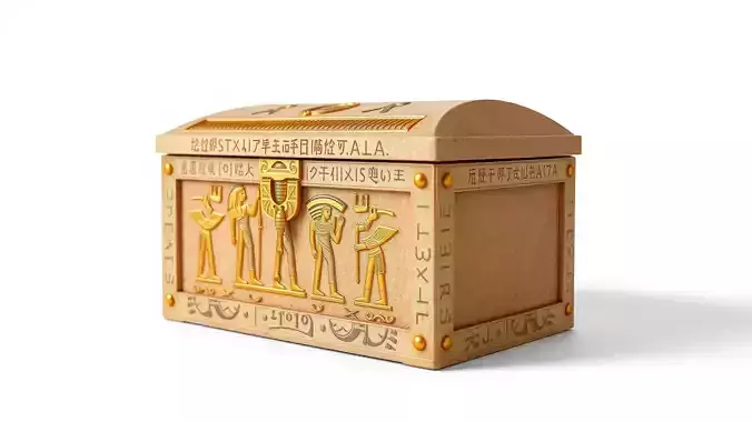 Ancient Egyptian Treasure Chest with Hieroglyphic Carvings Low-poly 3D model