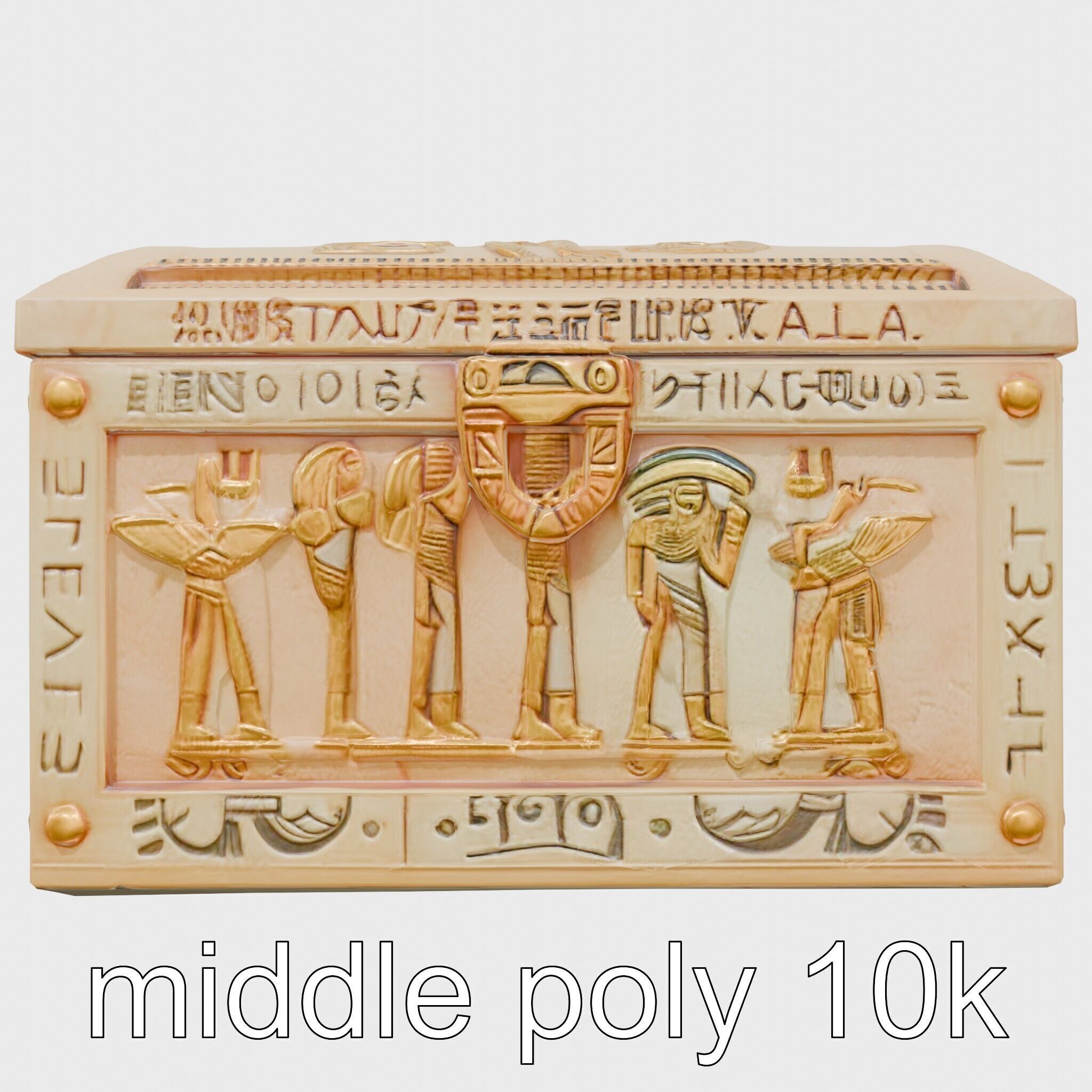 Ancient Egyptian Treasure Chest with Hieroglyphic Carvings Low-poly 3D model_20