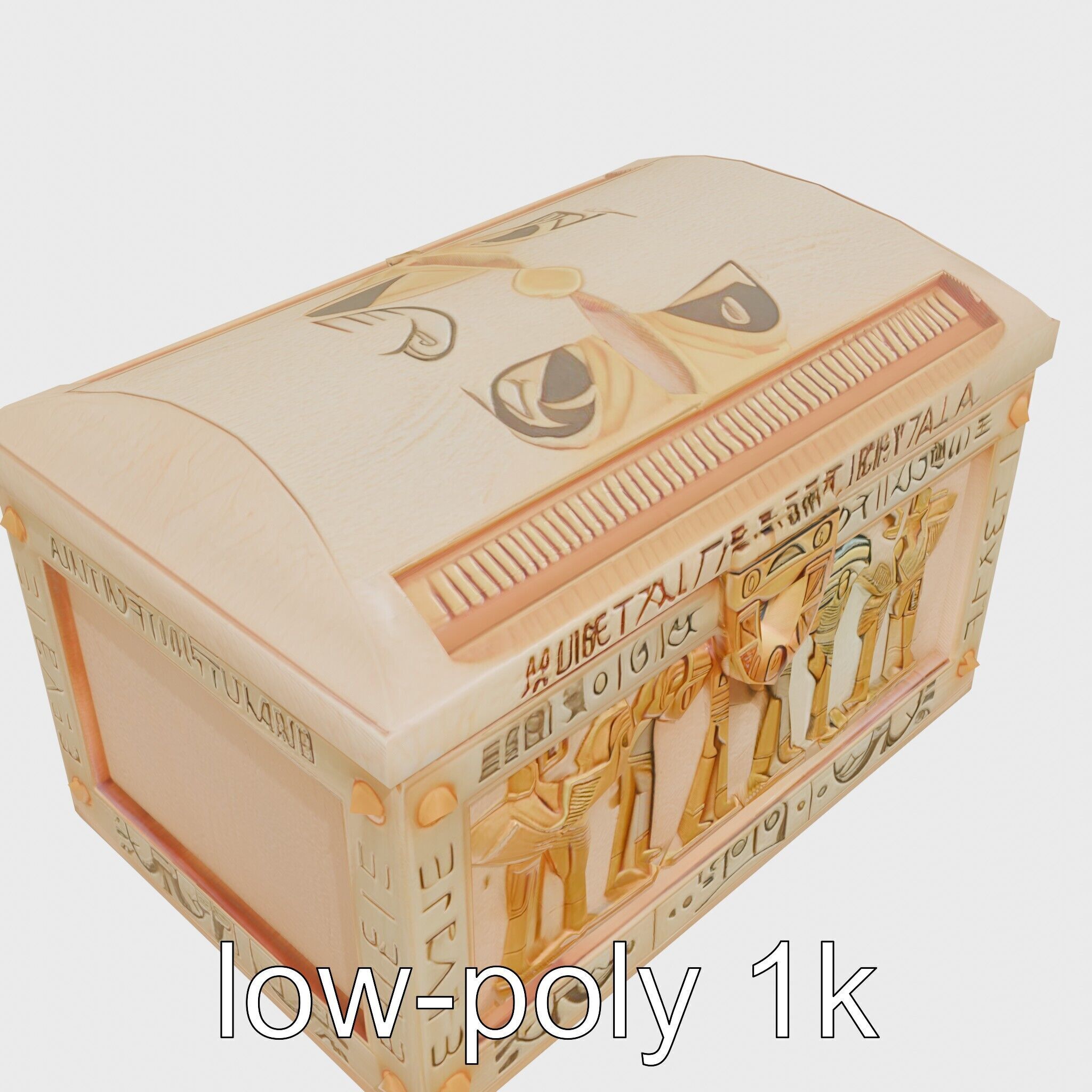 Ancient Egyptian Treasure Chest with Hieroglyphic Carvings Low-poly 3D model_16