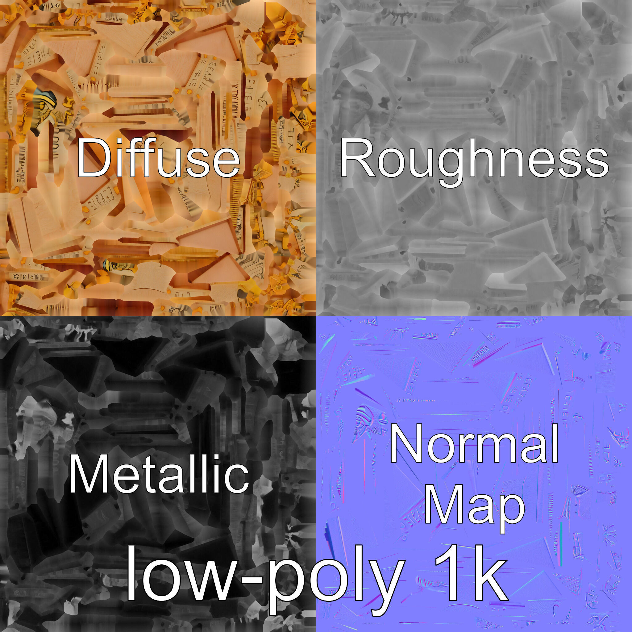 Ancient Egyptian Treasure Chest with Hieroglyphic Carvings Low-poly 3D model_7