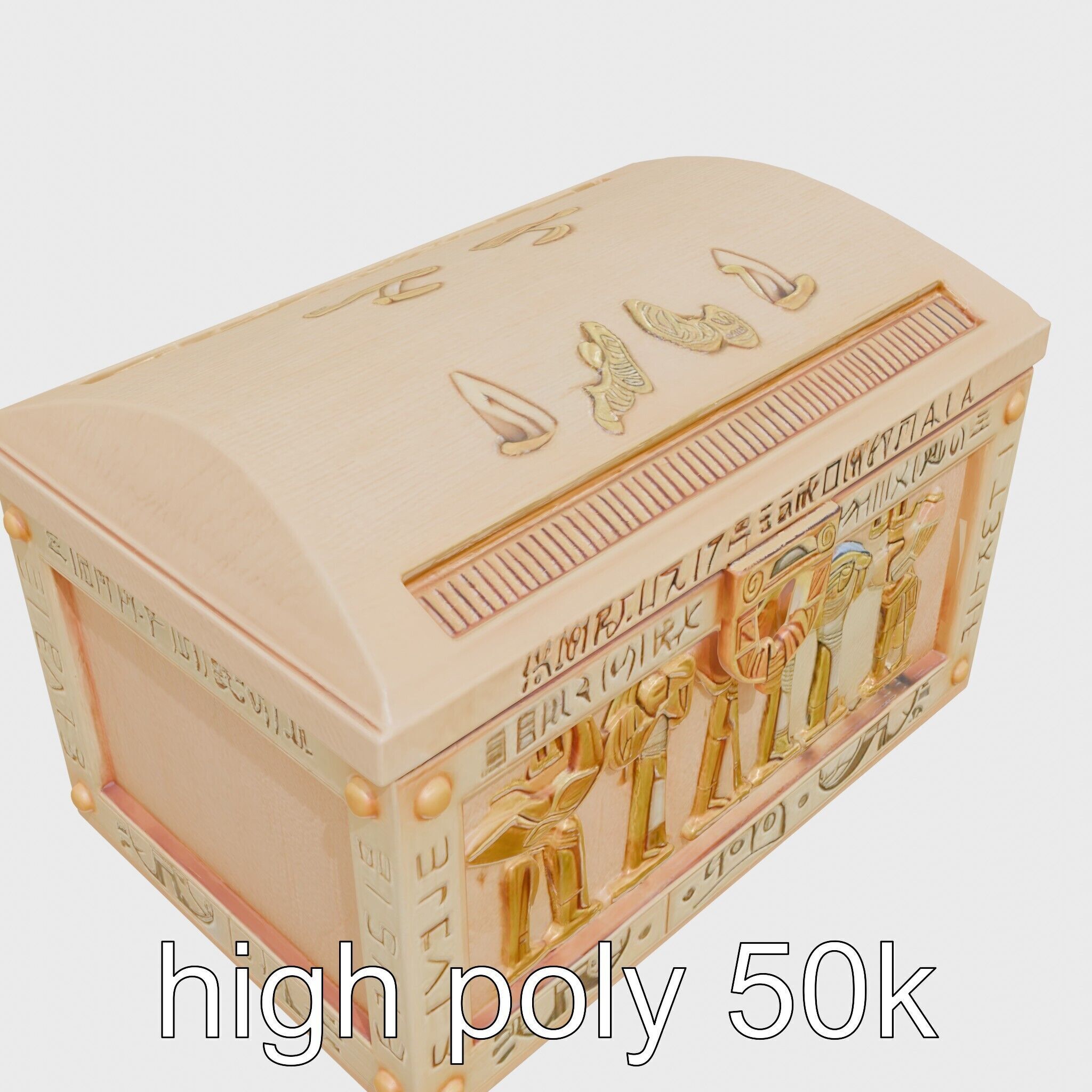 Ancient Egyptian Treasure Chest with Hieroglyphic Carvings Low-poly 3D model_14