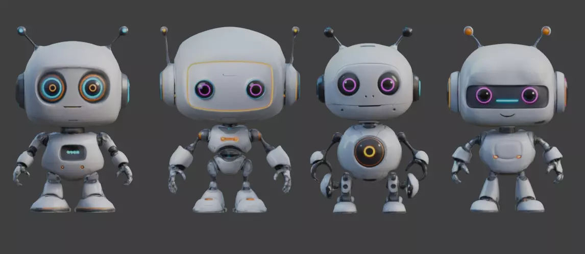 cute robots Low-poly 3D model_0