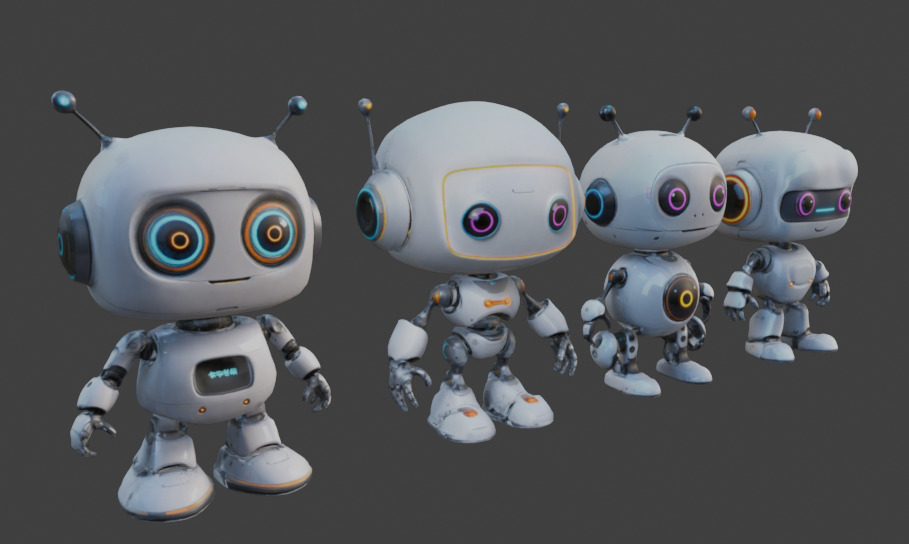 cute robots Low-poly 3D model_1