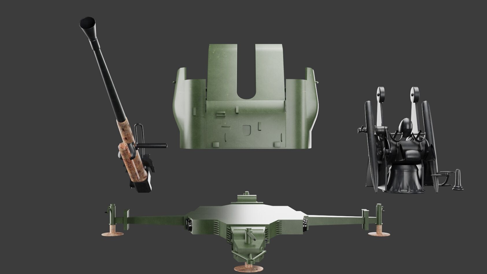 Bofors 40 mm Automatic Gun L-60 Low-poly 3D model 3D model_2