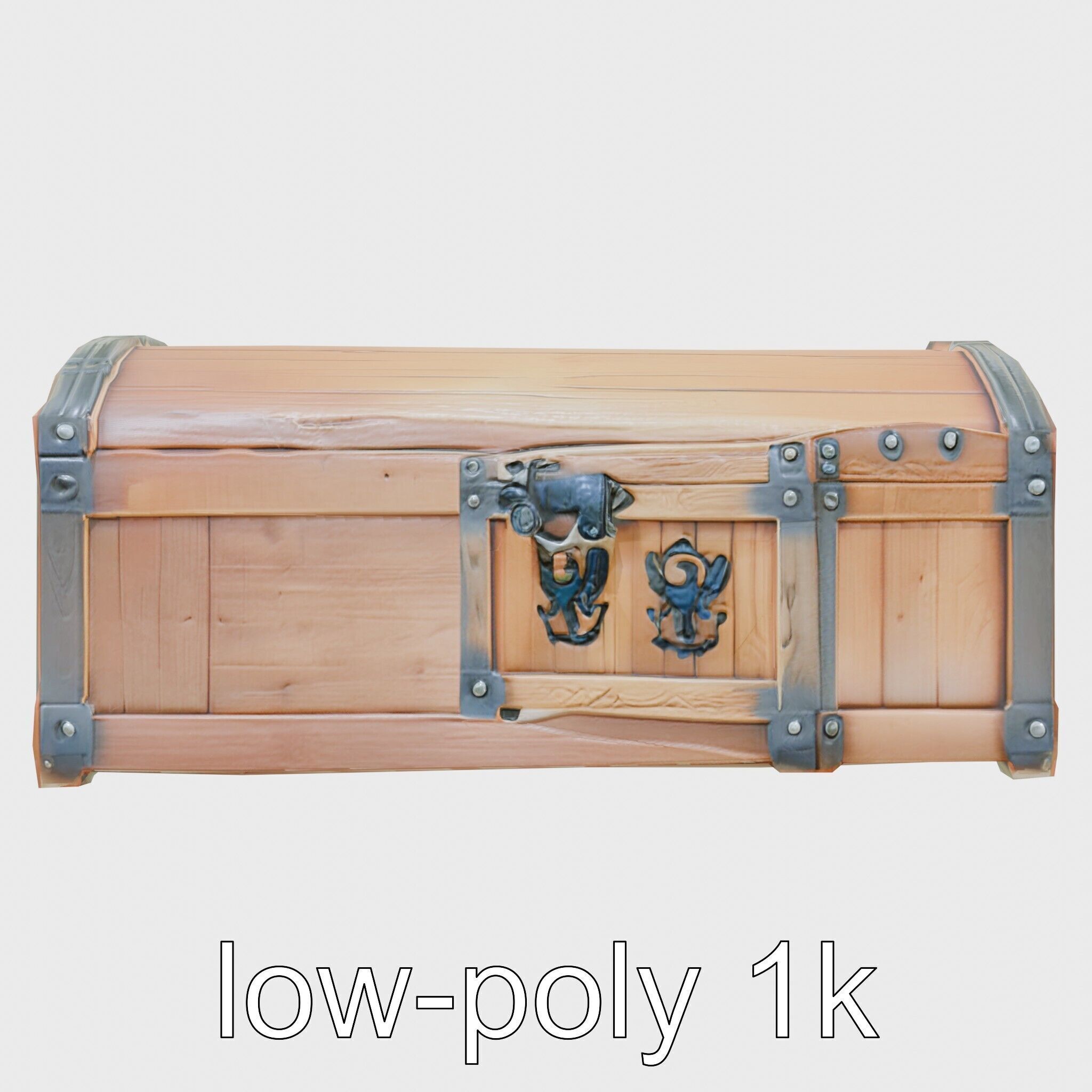 Medieval Oak Treasure Chest with Iron Reinforcements Low-poly 3D model_20