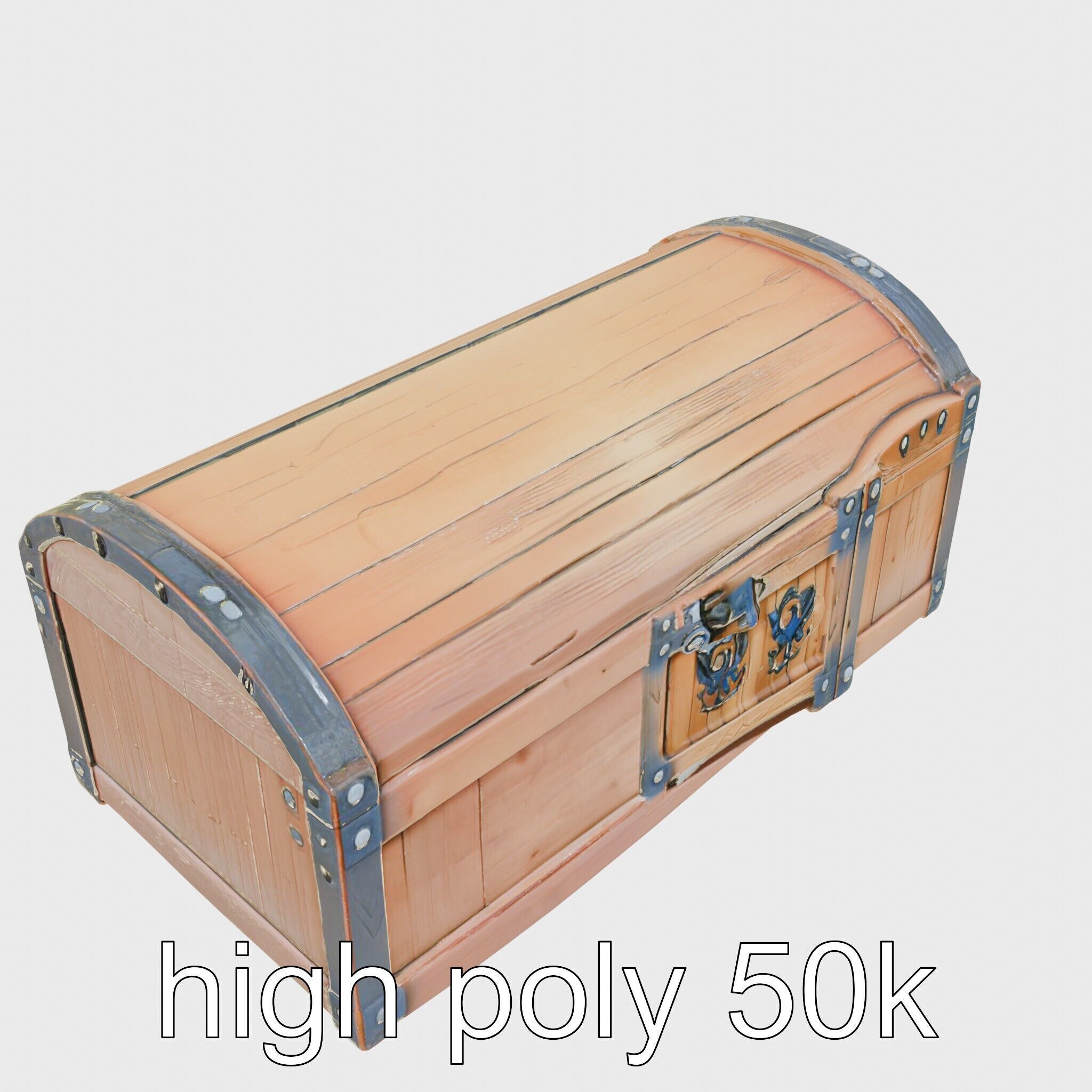 Medieval Oak Treasure Chest with Iron Reinforcements Low-poly 3D model_27