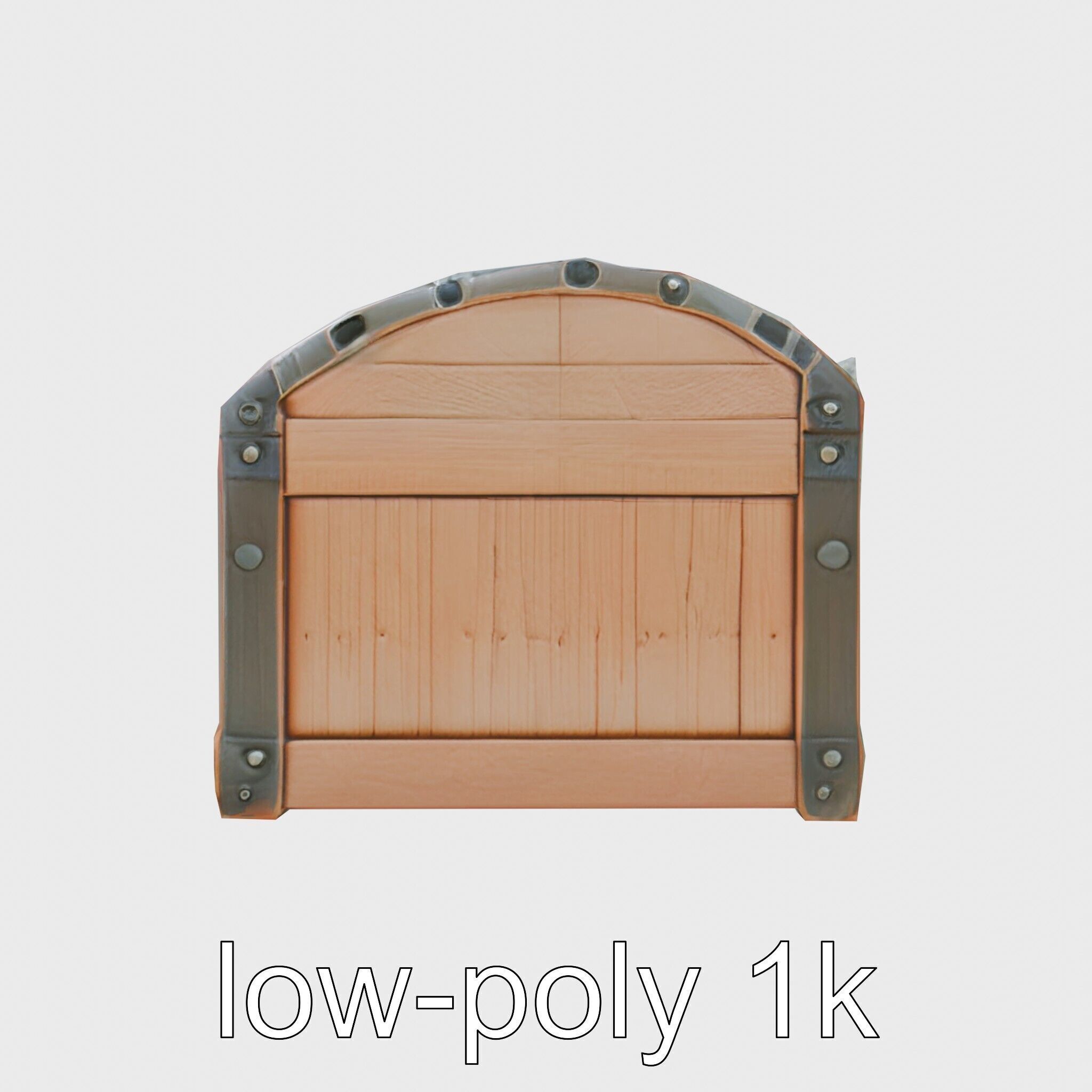 Medieval Oak Treasure Chest with Iron Reinforcements Low-poly 3D model_7