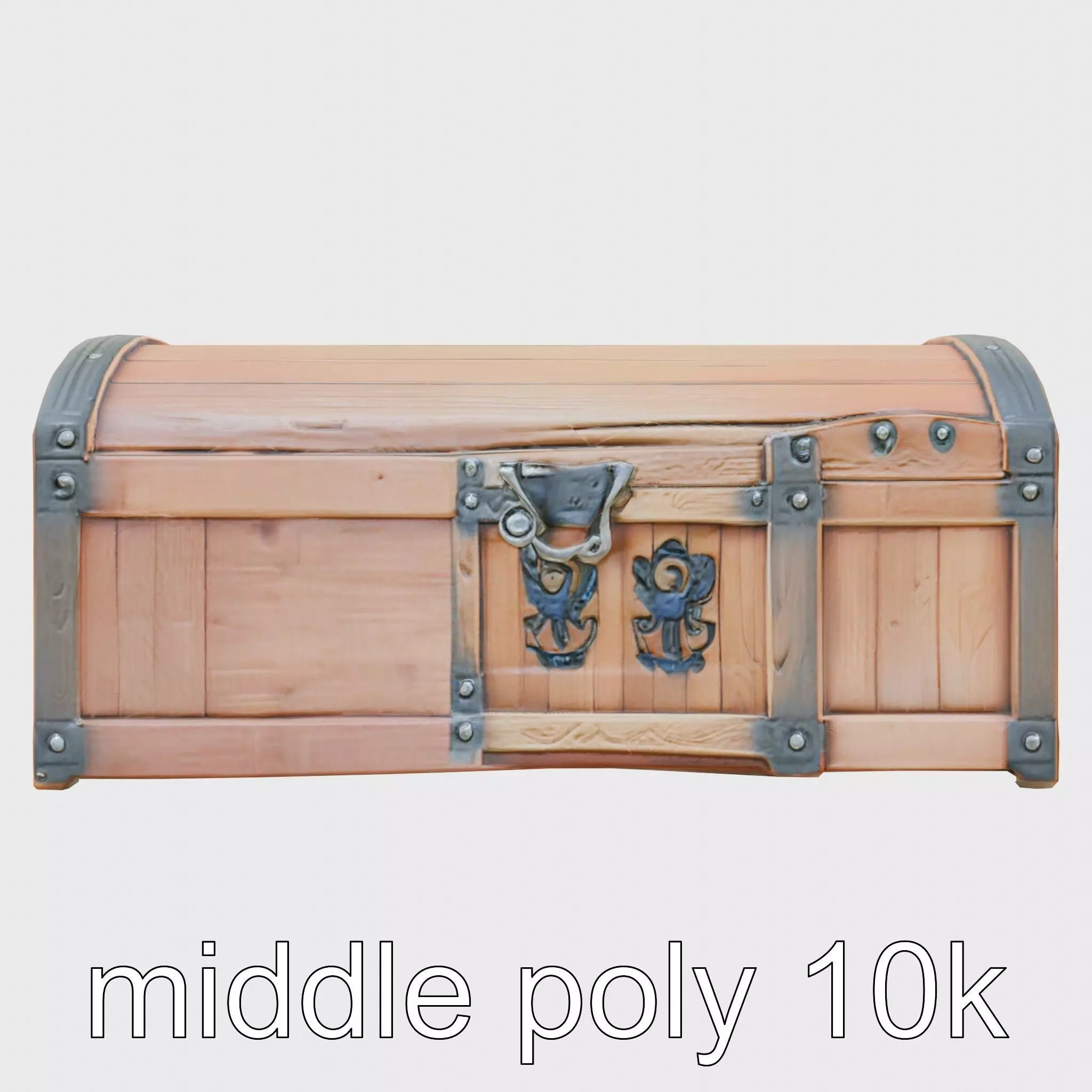 Medieval Oak Treasure Chest with Iron Reinforcements Low-poly 3D model_0
