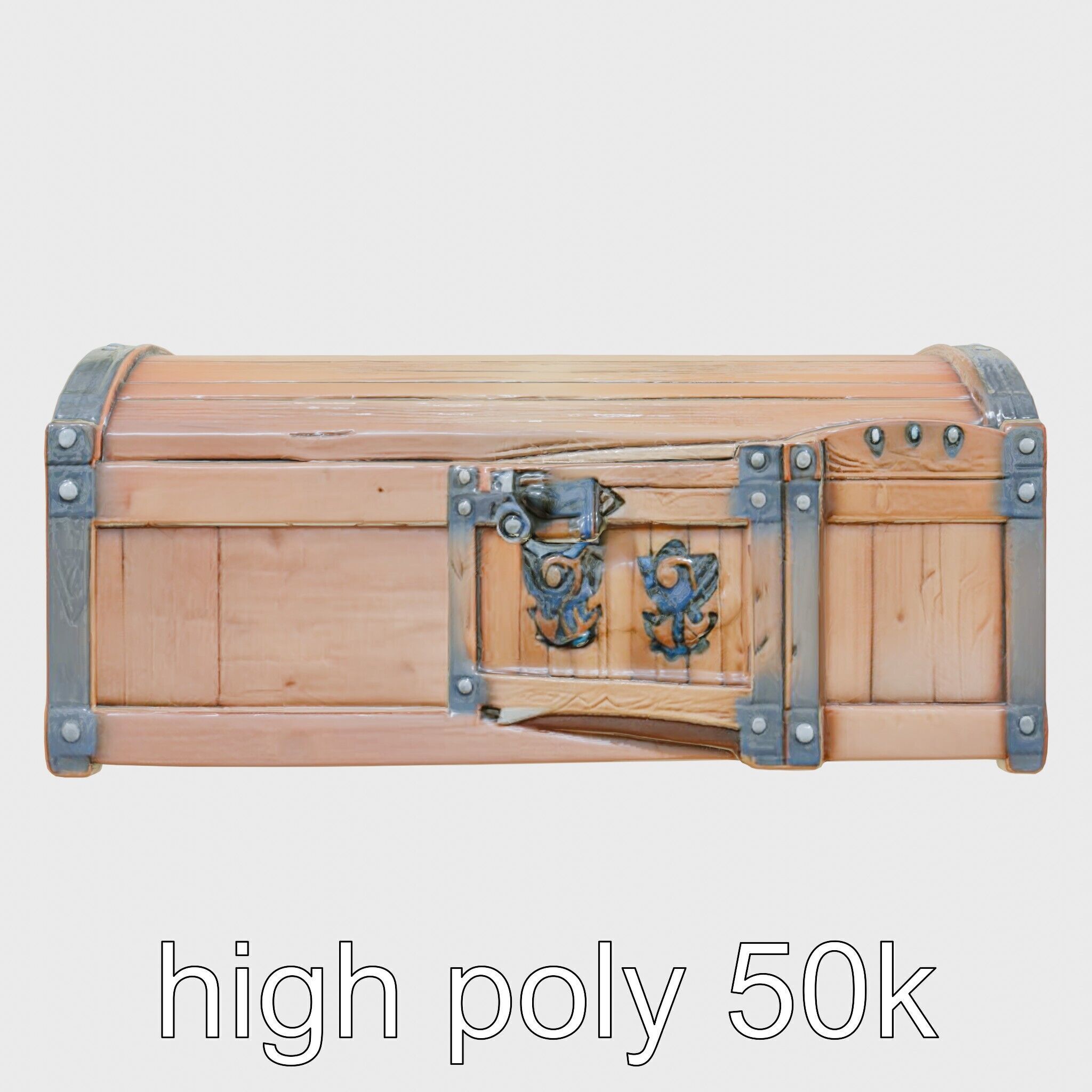 Medieval Oak Treasure Chest with Iron Reinforcements Low-poly 3D model_5