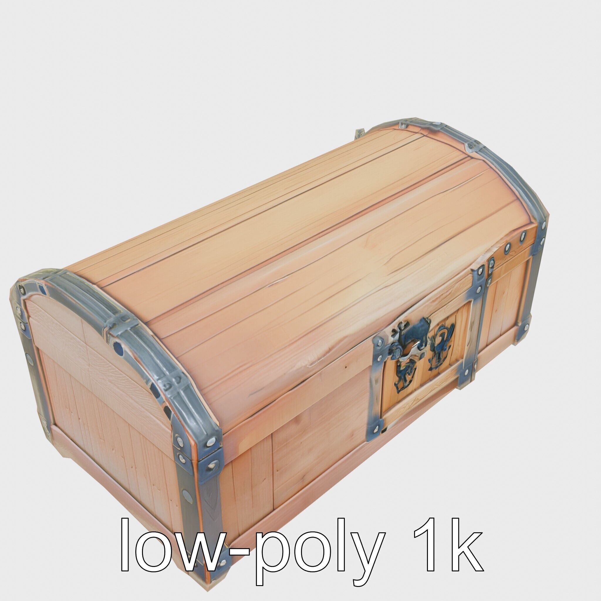 Medieval Oak Treasure Chest with Iron Reinforcements Low-poly 3D model_32