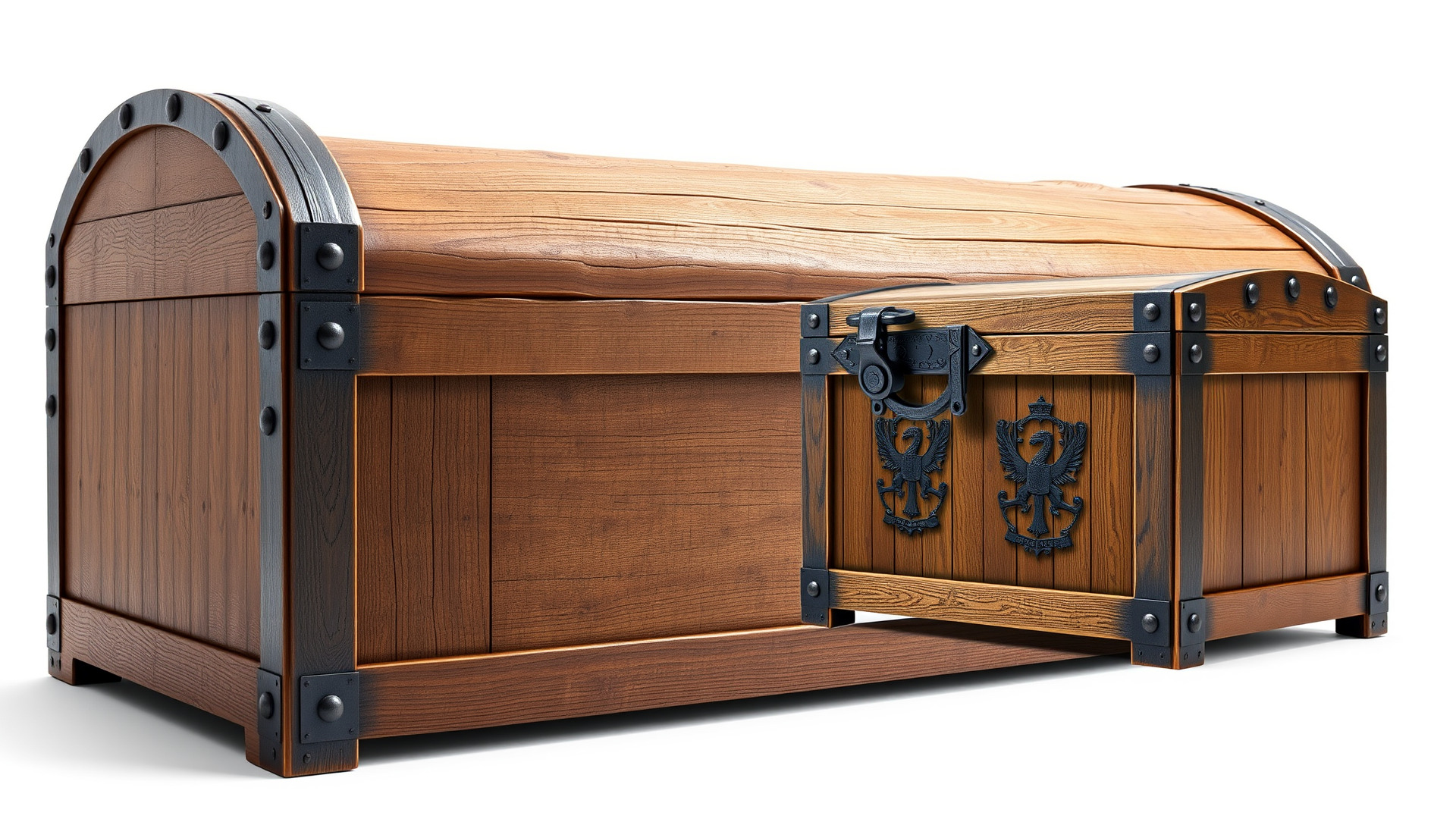 Medieval Oak Treasure Chest with Iron Reinforcements Low-poly 3D model_6