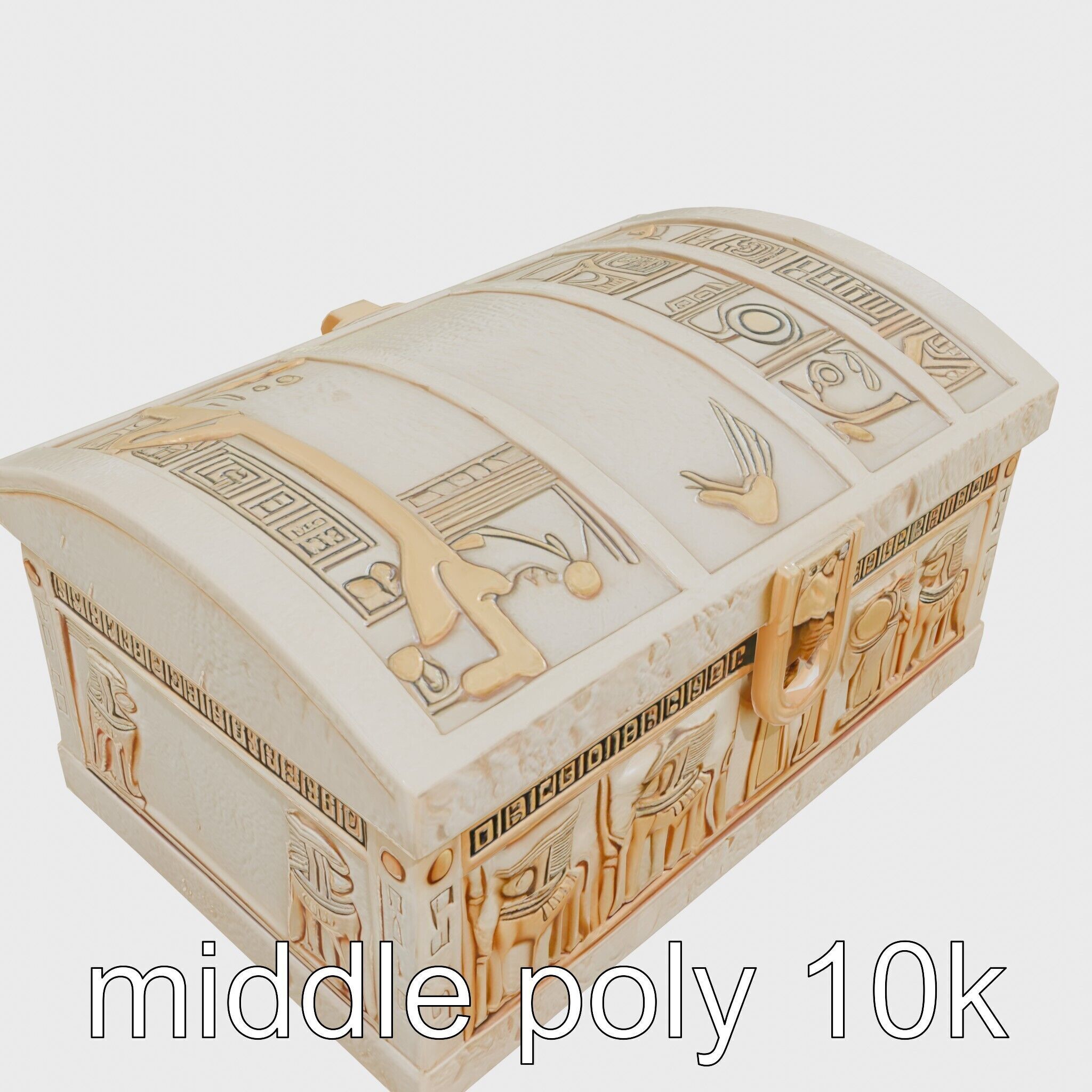 Ancient Egyptian Treasure Chest with Hieroglyphic Carvings Low-poly 3D model_12