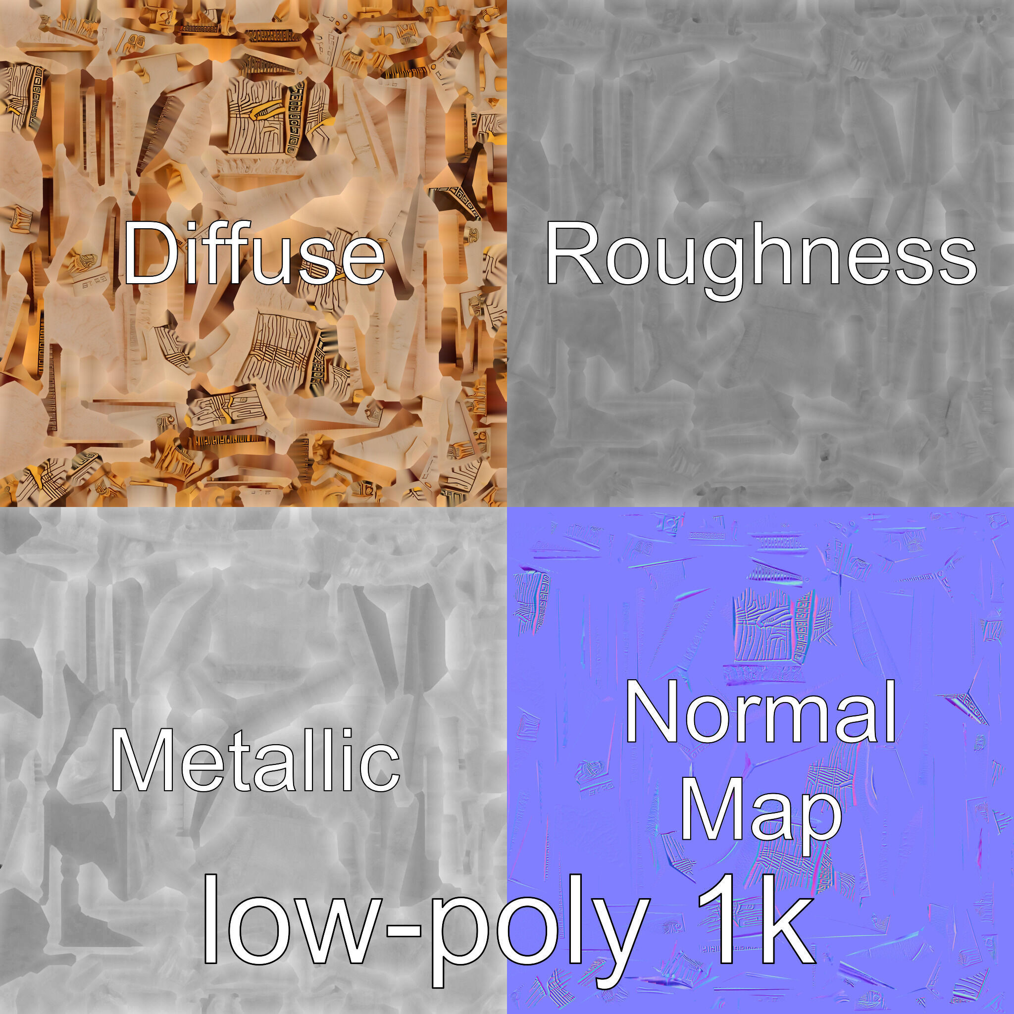 Ancient Egyptian Treasure Chest with Hieroglyphic Carvings Low-poly 3D model_4