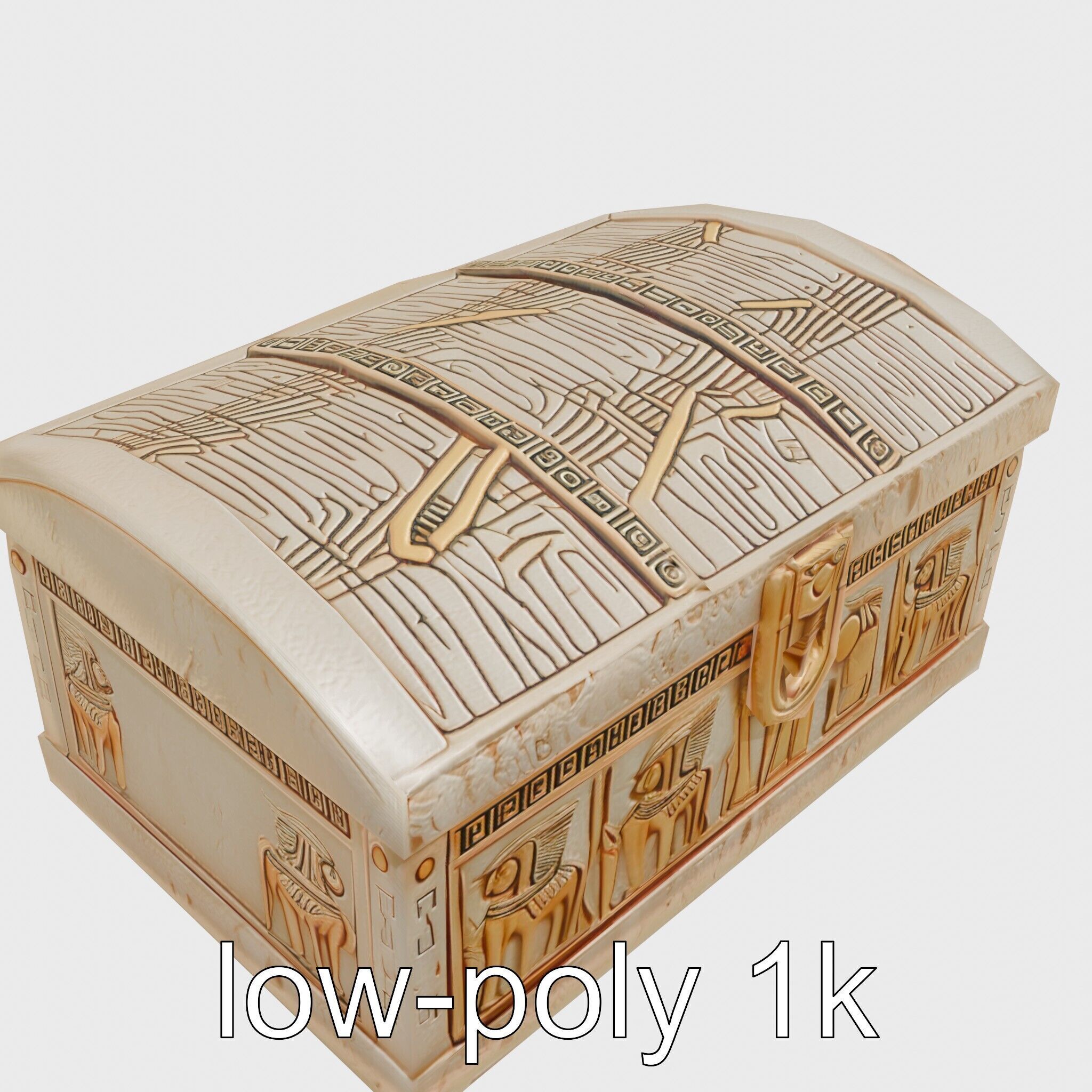 Ancient Egyptian Treasure Chest with Hieroglyphic Carvings Low-poly 3D model_16