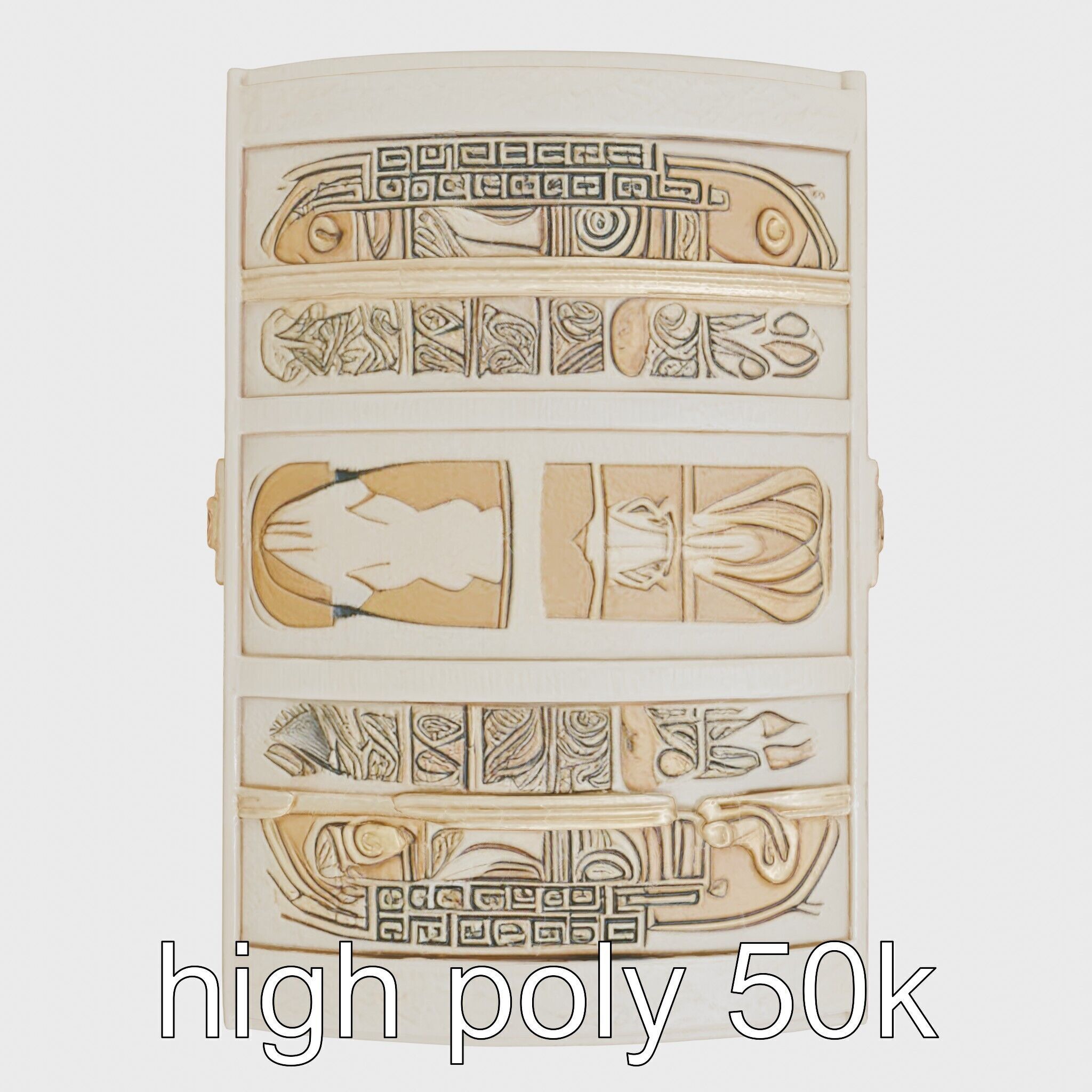 Ancient Egyptian Treasure Chest with Hieroglyphic Carvings Low-poly 3D model_21