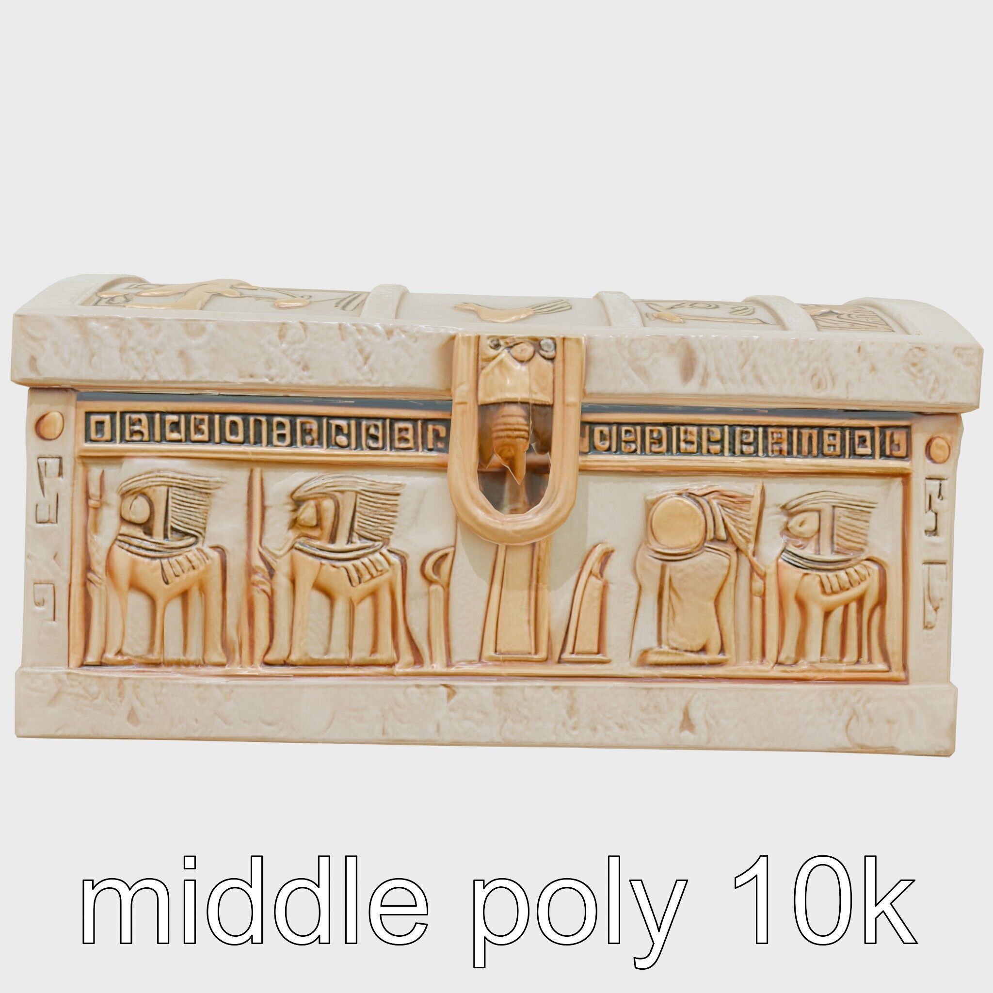 Ancient Egyptian Treasure Chest with Hieroglyphic Carvings Low-poly 3D model_17