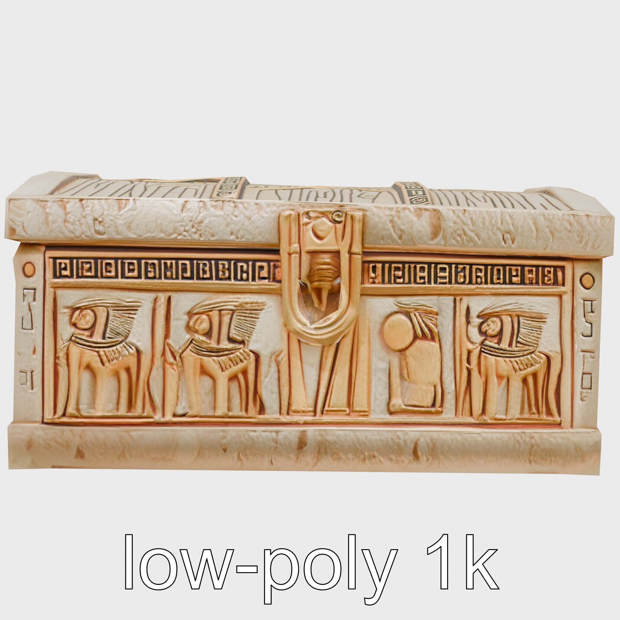 Ancient Egyptian Treasure Chest with Hieroglyphic Carvings Low-poly 3D model_18