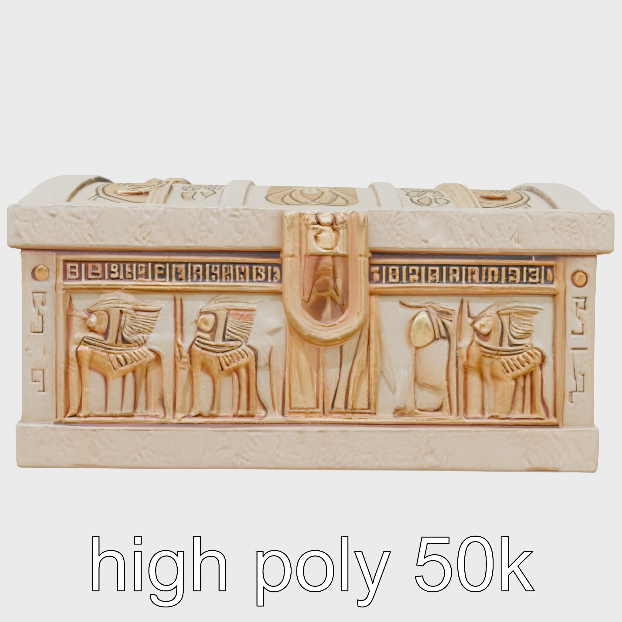 Ancient Egyptian Treasure Chest with Hieroglyphic Carvings Low-poly 3D model_27