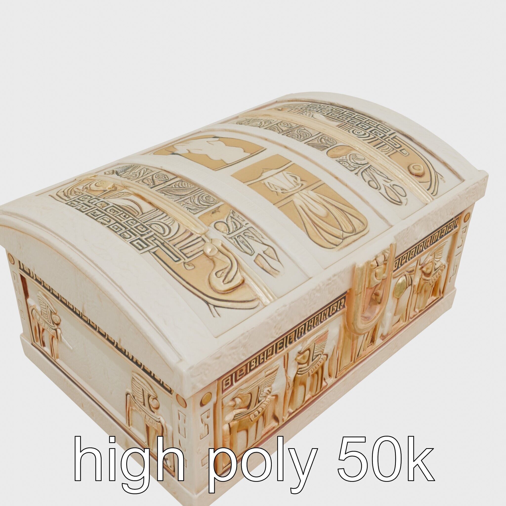 Ancient Egyptian Treasure Chest with Hieroglyphic Carvings Low-poly 3D model_11