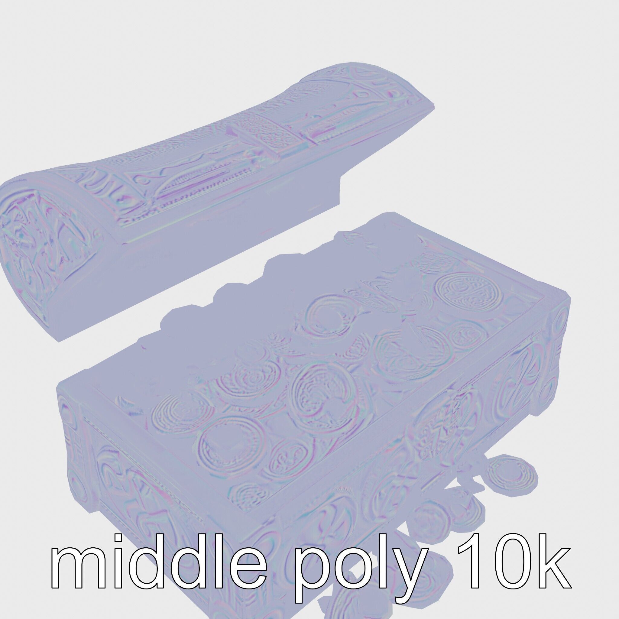 Celtic Open Treasure Chest with Emeralds and Ancient Coins Low-poly 3D model_24