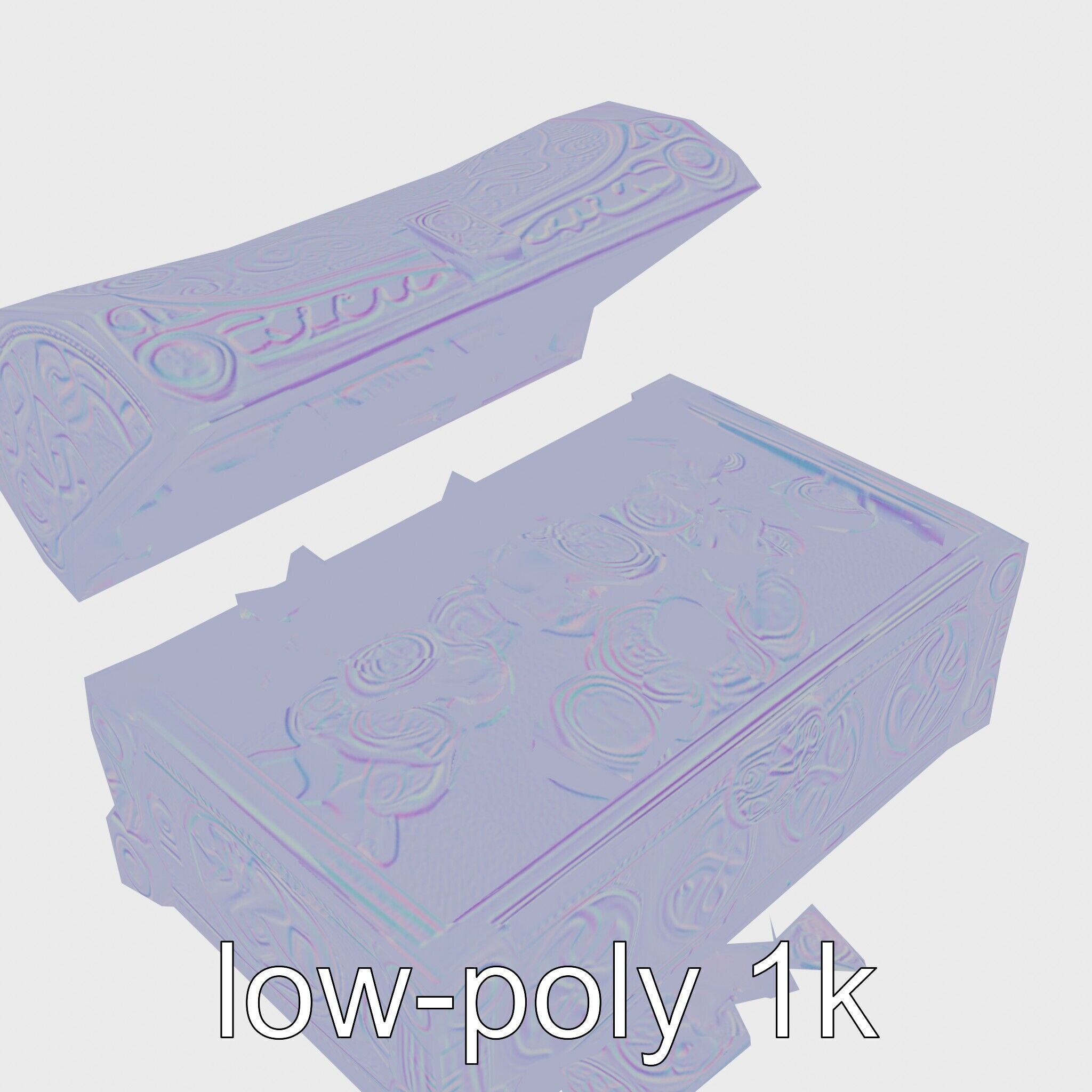 Celtic Open Treasure Chest with Emeralds and Ancient Coins Low-poly 3D model_14