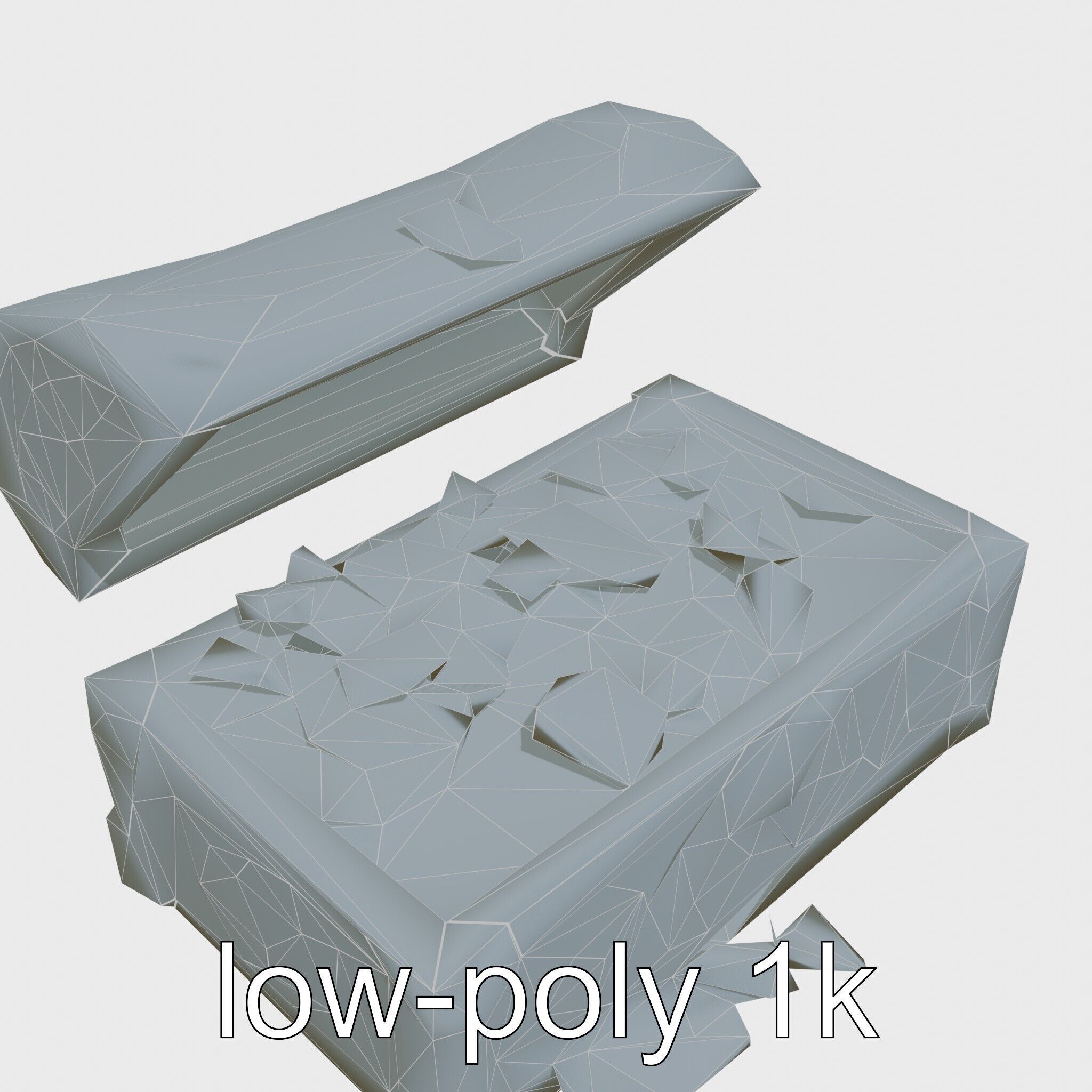 Celtic Open Treasure Chest with Emeralds and Ancient Coins Low-poly 3D model_13