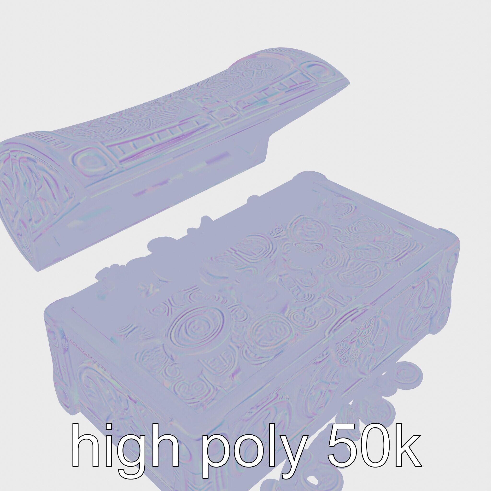 Celtic Open Treasure Chest with Emeralds and Ancient Coins Low-poly 3D model_15