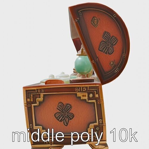 Oriental Treasure Chest with Jade and Porcelain Artifacts Low-poly 3D model