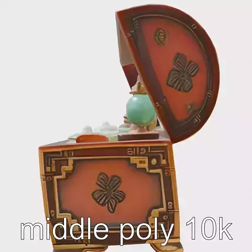 Oriental Treasure Chest with Jade and Porcelain Artifacts