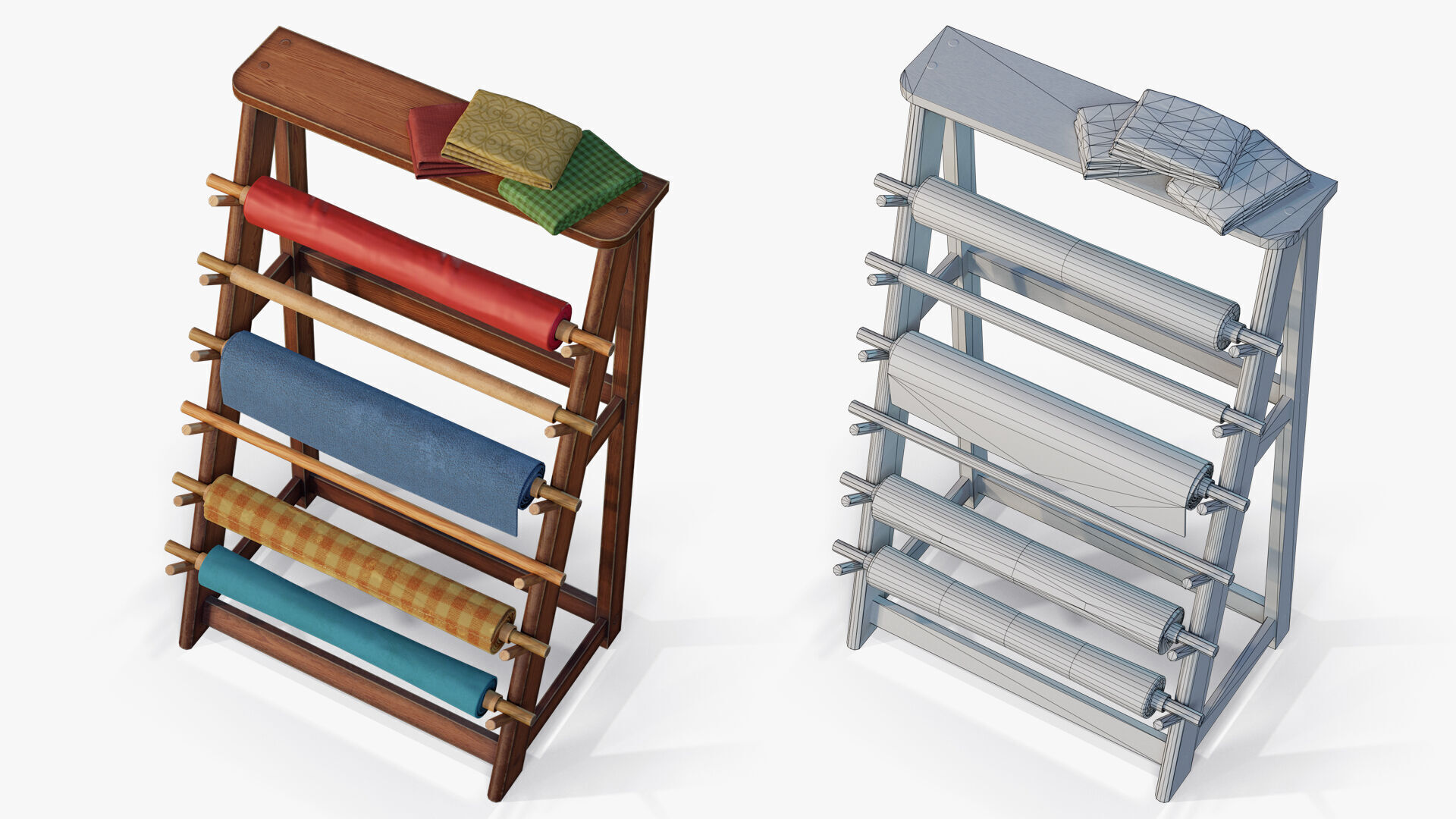Rack Fabric Roll Textile Low-poly 3D model_4