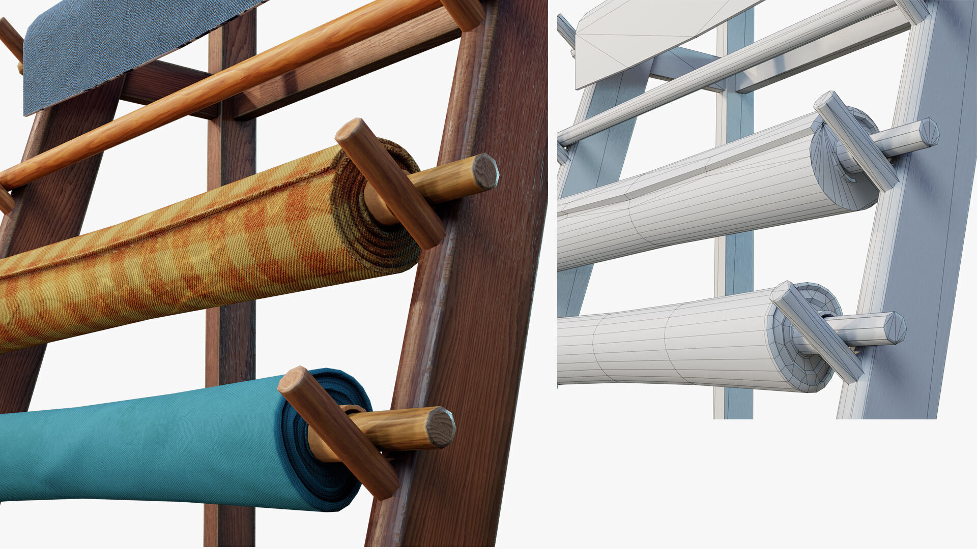 Rack Fabric Roll Textile Low-poly 3D model_7