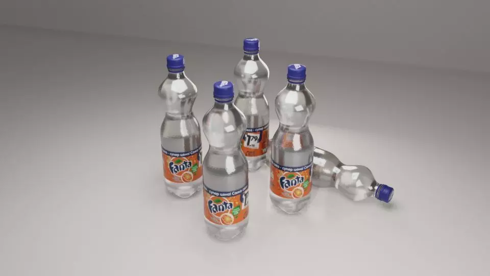 Empty fanta bottle Free 3D model_1