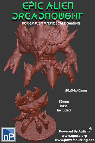 6mm-8mm Epic Alien Dreadnought Free 3D print model