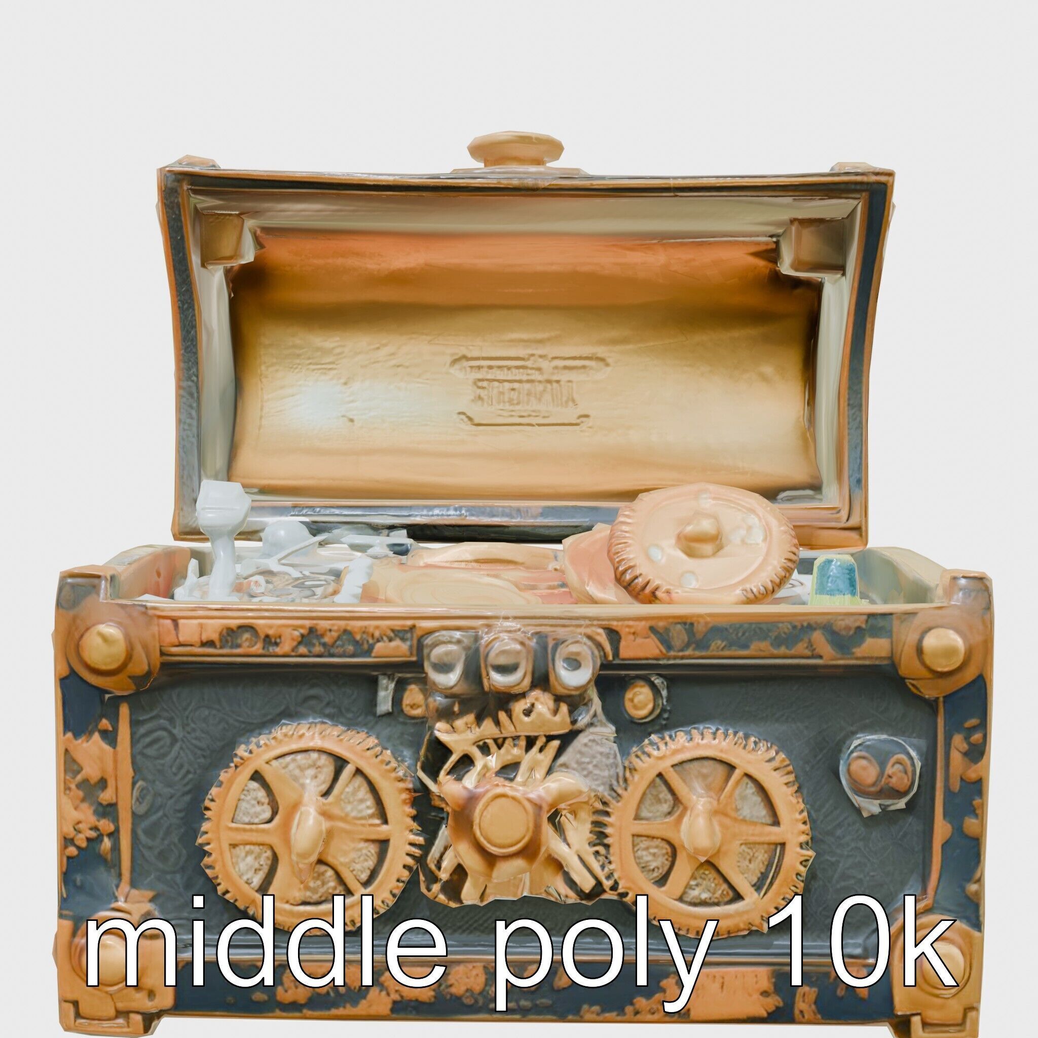 Steampunk Treasure Chest with Mechanical Details Low-poly 3D model_33