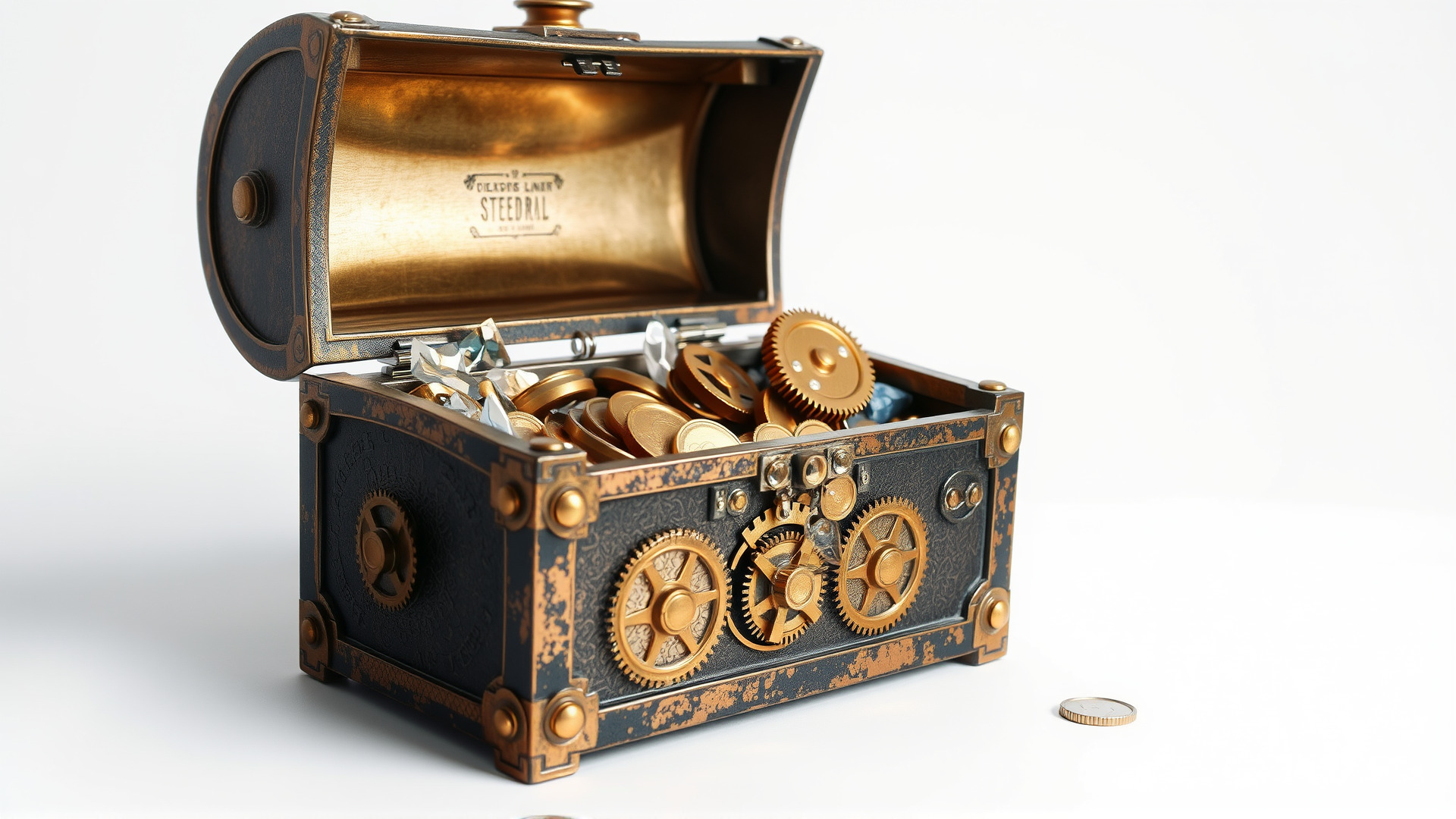 Steampunk Treasure Chest with Mechanical Details Low-poly 3D model_6