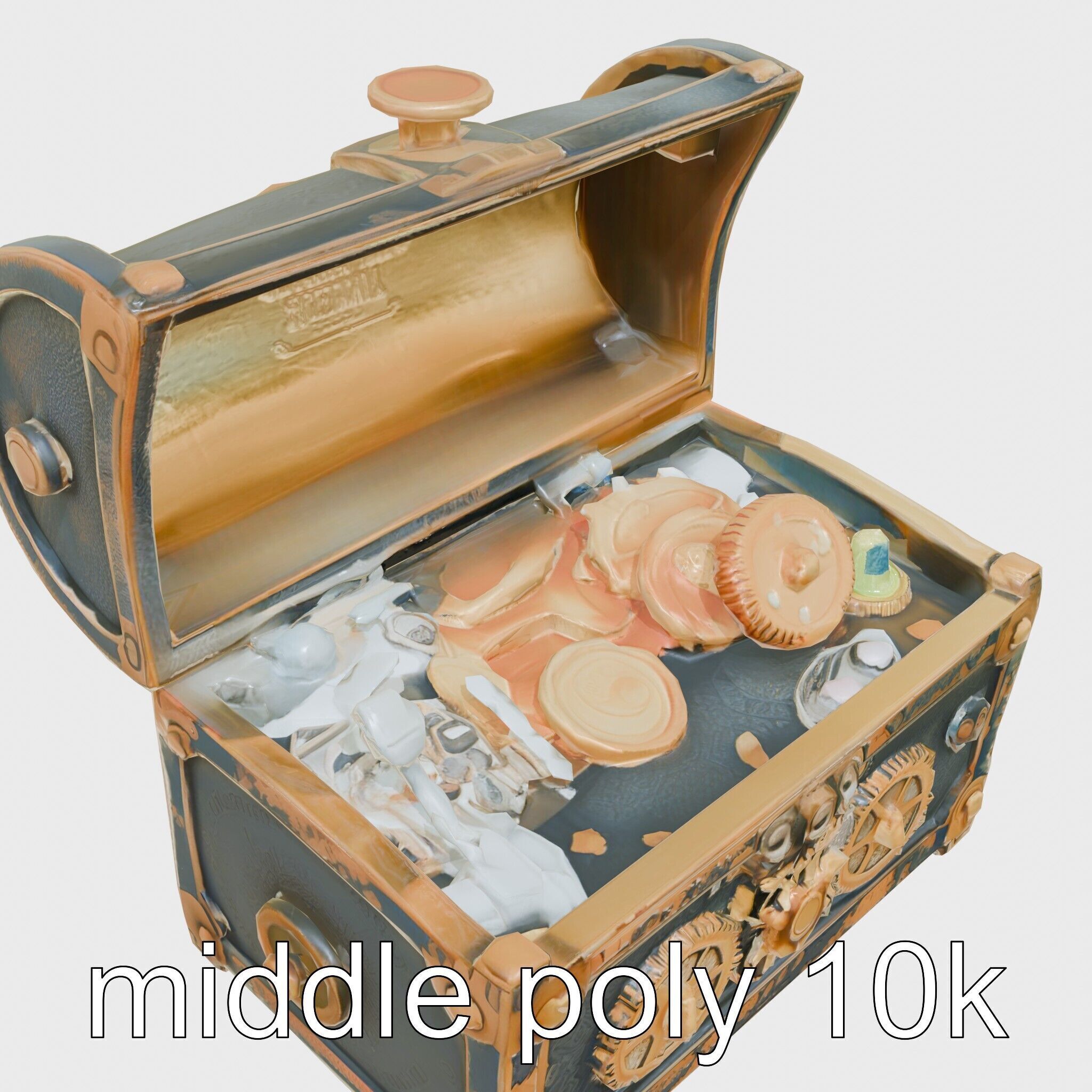 Steampunk Treasure Chest with Mechanical Details Low-poly 3D model_12
