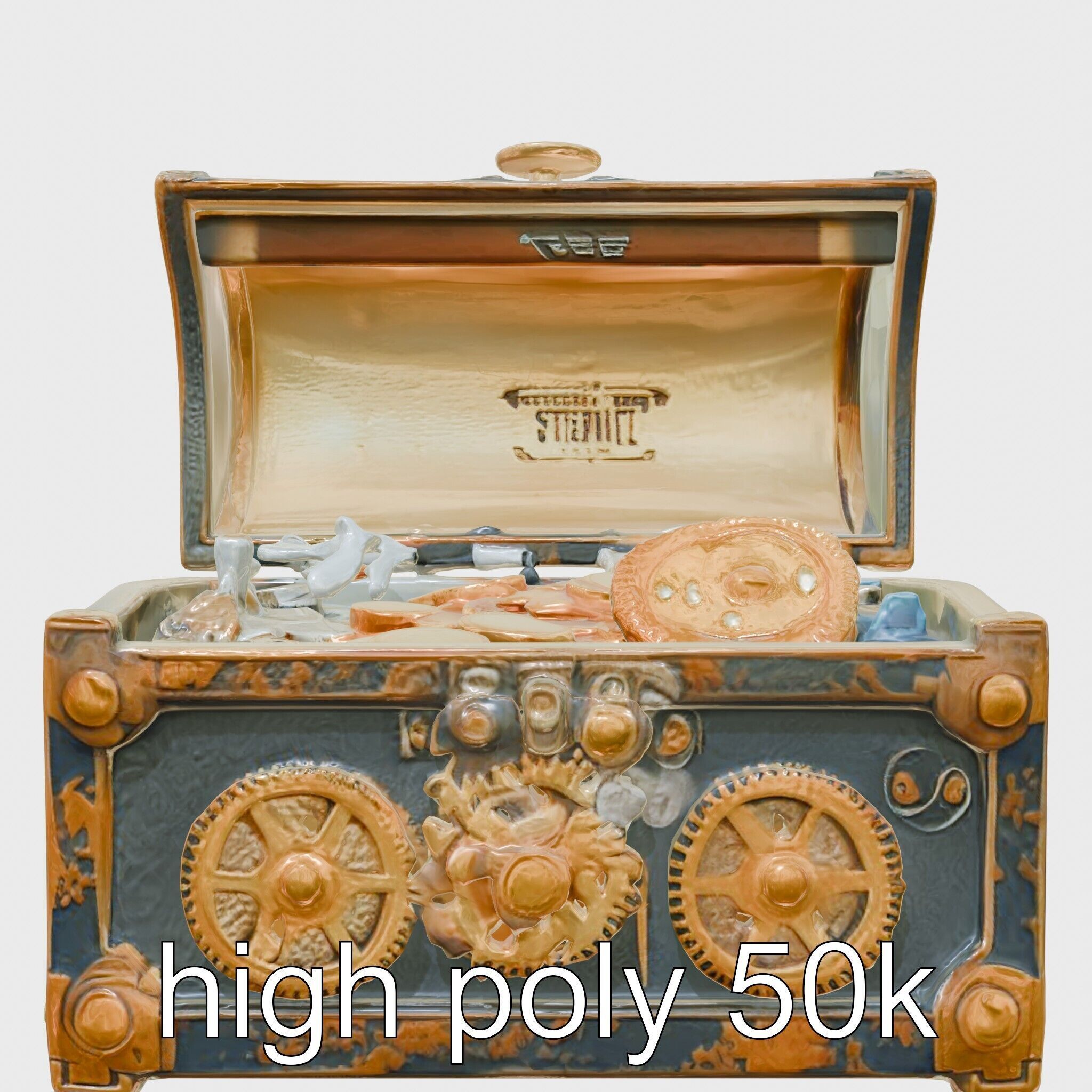 Steampunk Treasure Chest with Mechanical Details Low-poly 3D model_5