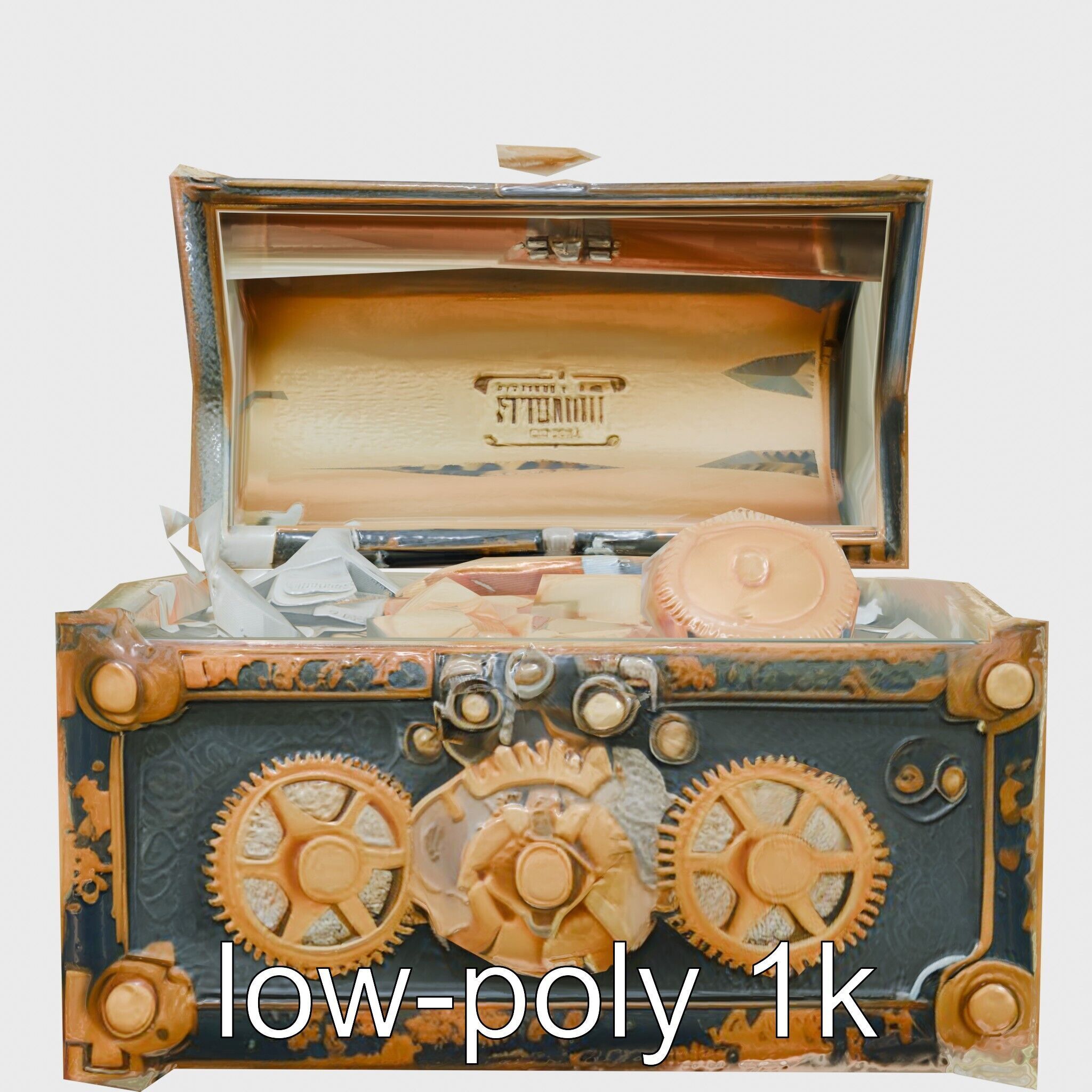 Steampunk Treasure Chest with Mechanical Details Low-poly 3D model_23