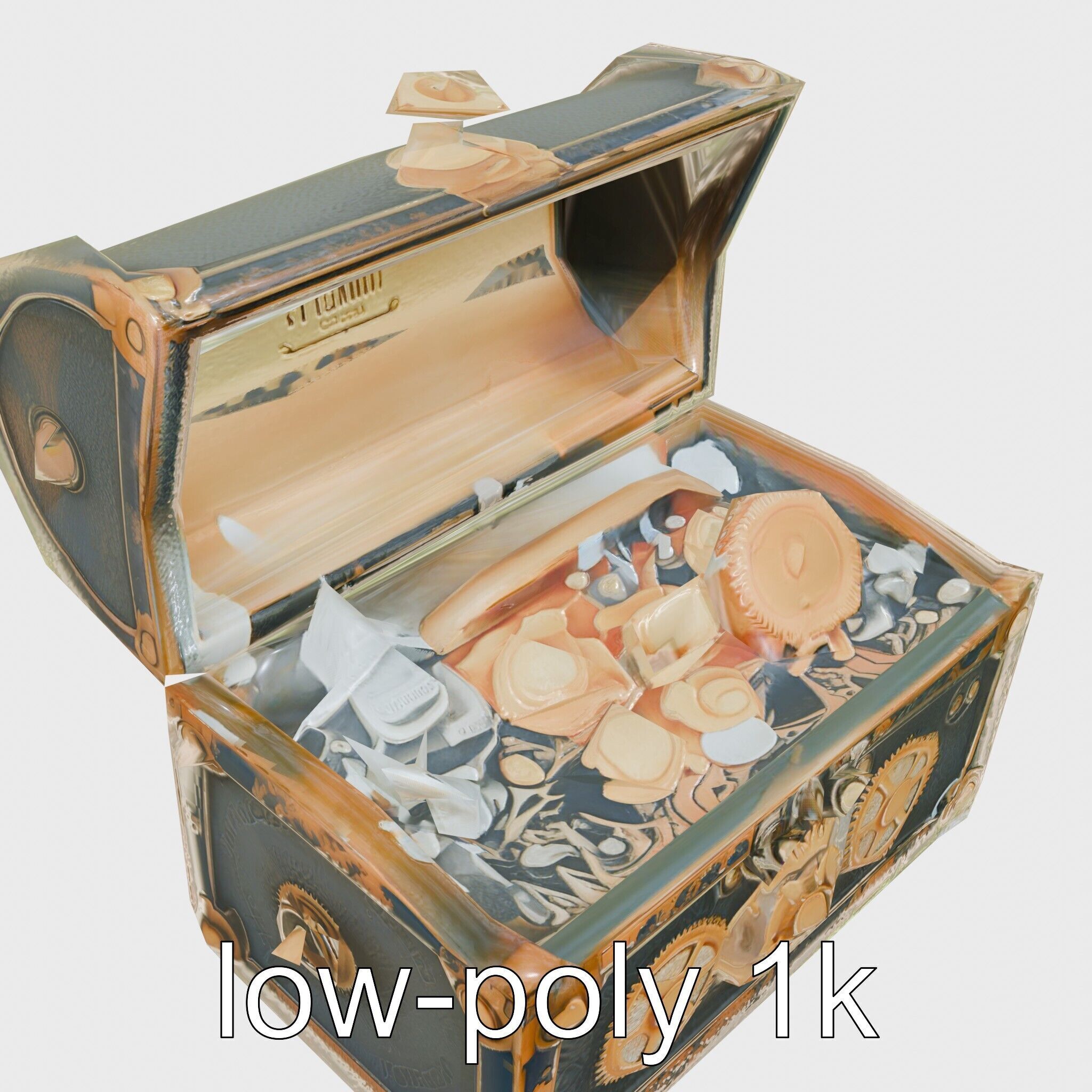 Steampunk Treasure Chest with Mechanical Details Low-poly 3D model_25