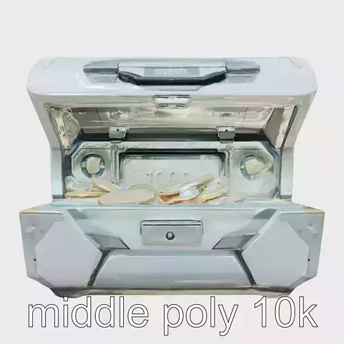 Futuristic Open Treasure Chest with Holographic Gems and Coins Low-poly 3D model