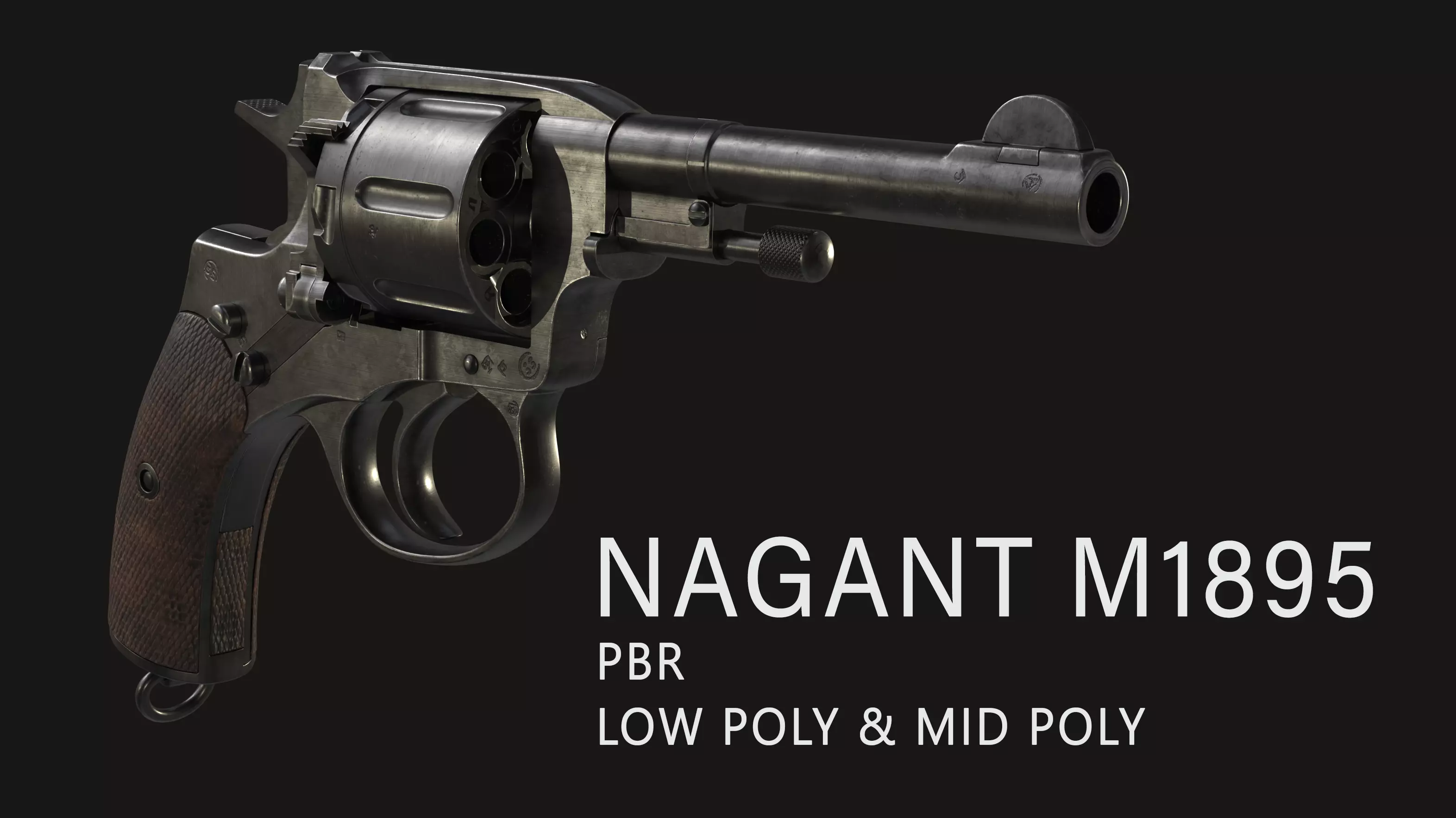 Nagant M1895 Revolver Low-poly 3D model_0