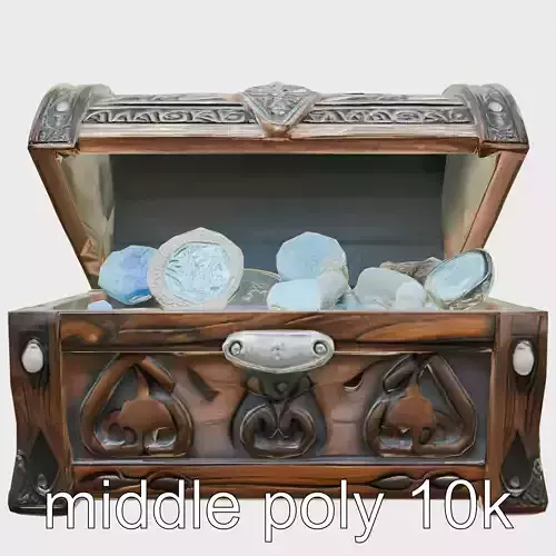Fantasy Nordic Treasure Chest with Gems and Coins Low-poly 3D model