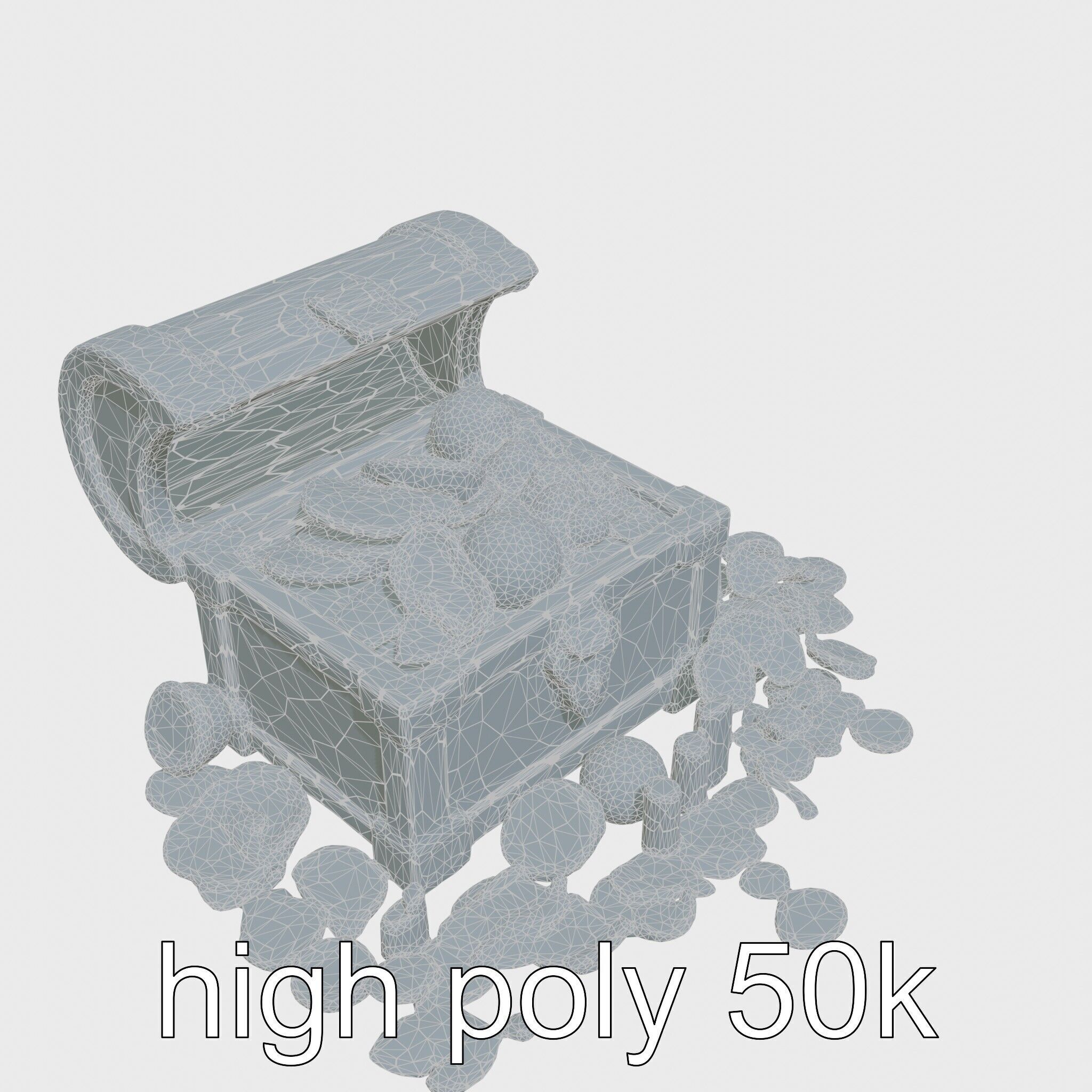 Open Treasure Chest with Gold Coins and Gems Low-poly 3D model_31