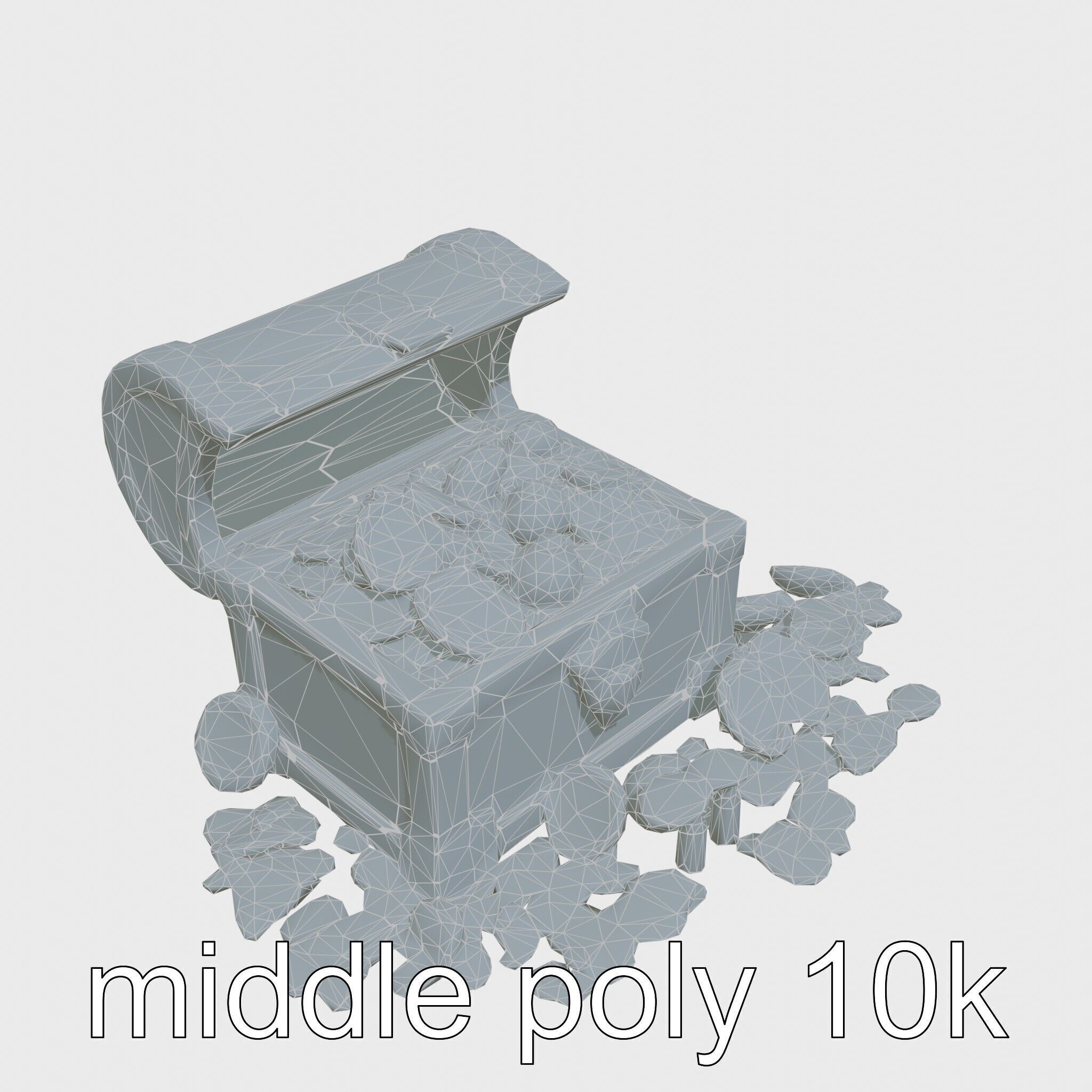 Open Treasure Chest with Gold Coins and Gems Low-poly 3D model_21