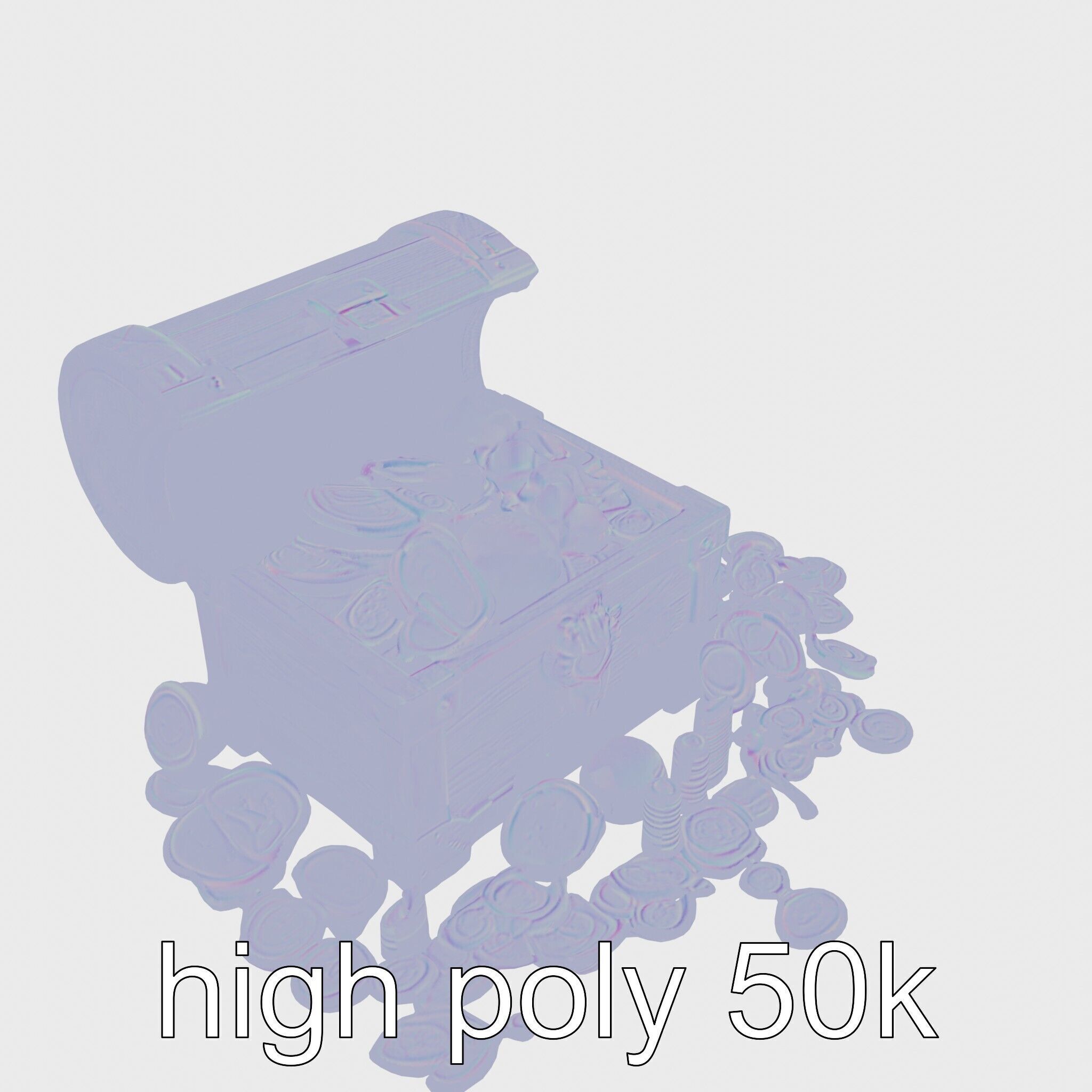 Open Treasure Chest with Gold Coins and Gems Low-poly 3D model_28