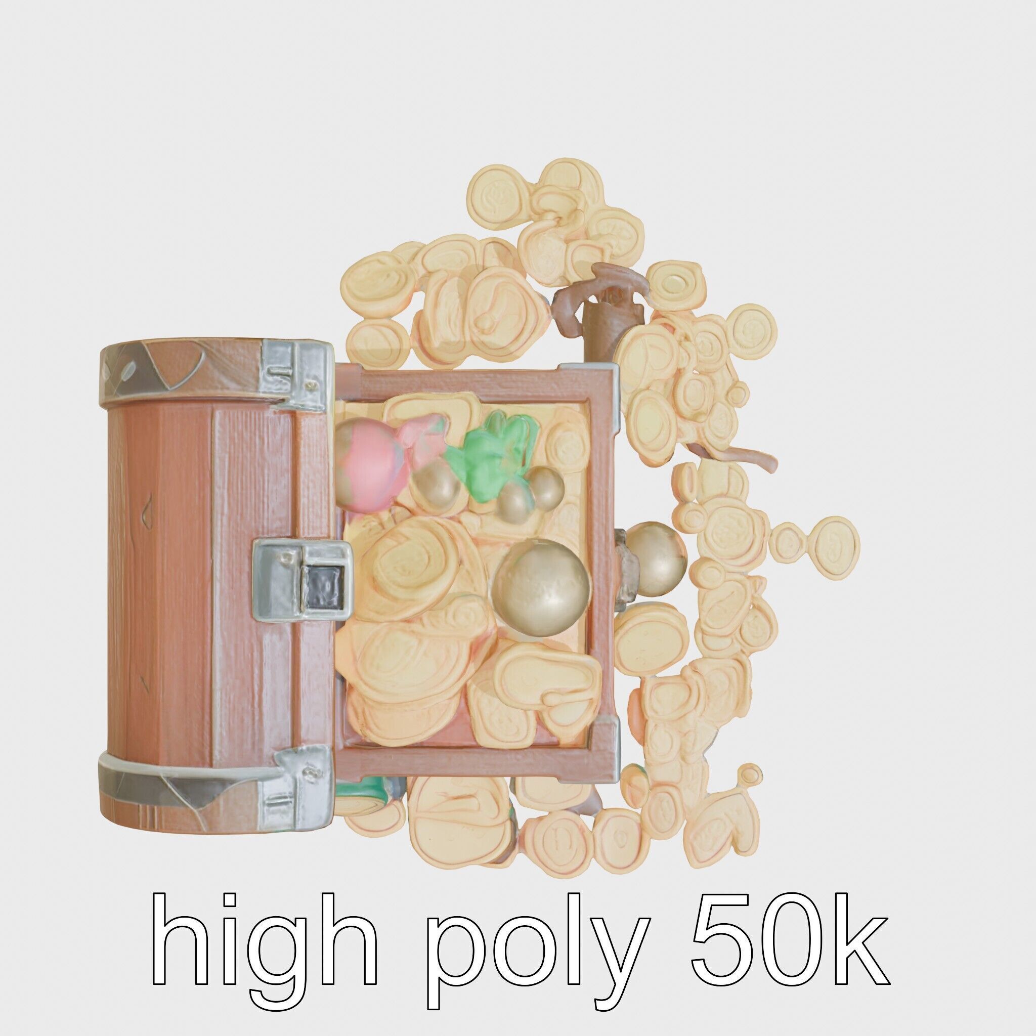 Open Treasure Chest with Gold Coins and Gems Low-poly 3D model_5