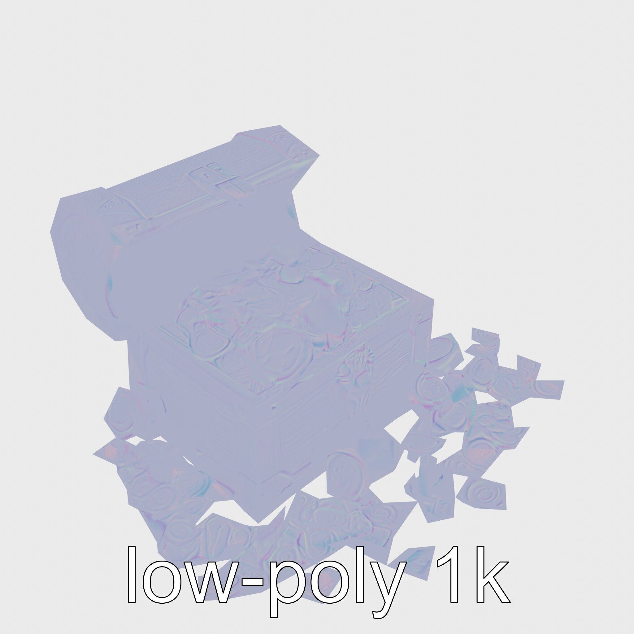 Open Treasure Chest with Gold Coins and Gems Low-poly 3D model_23